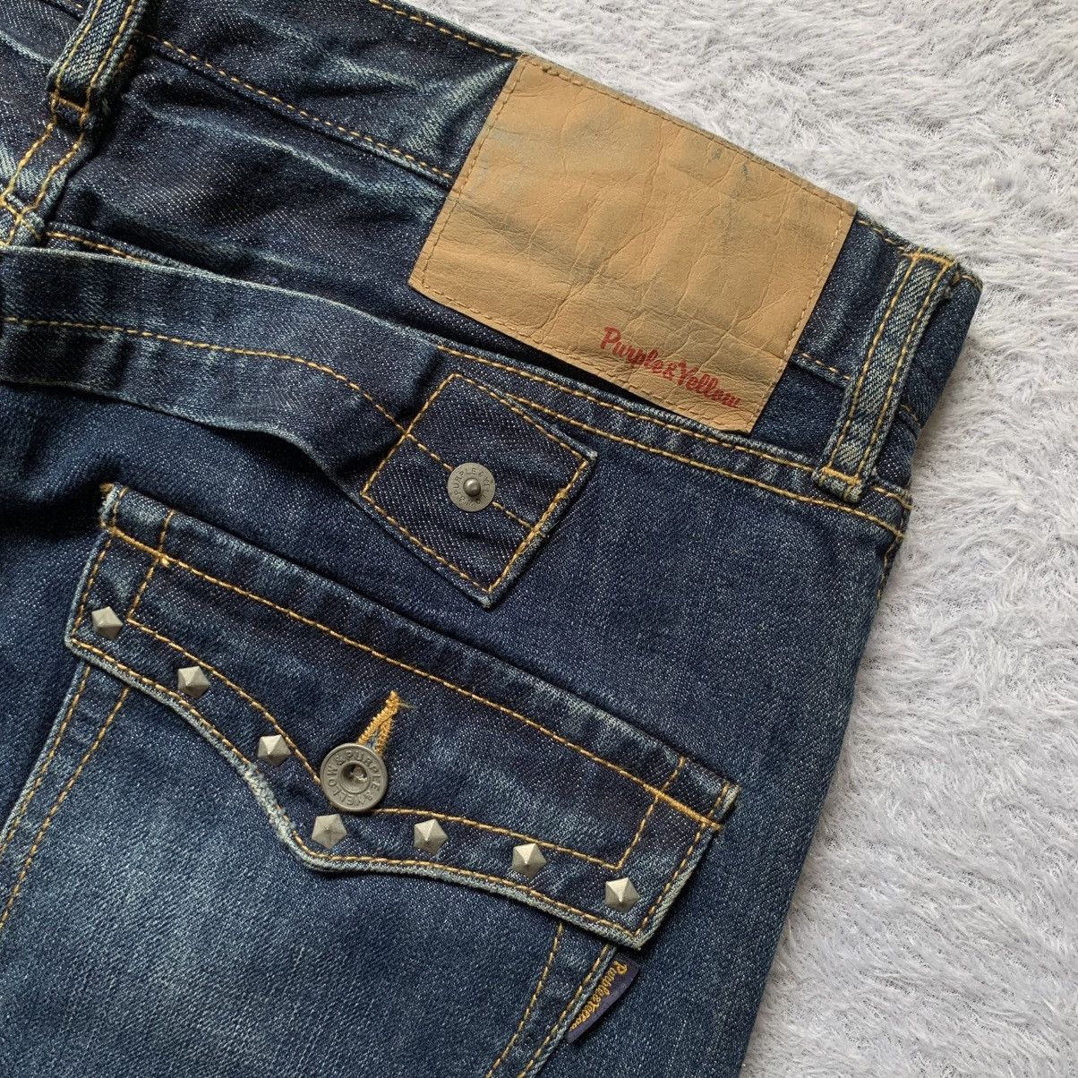 If Six Was Nine purple and yellow distressed double knee buckle back studded Size US 32 / EU 48 - 10 Thumbnail