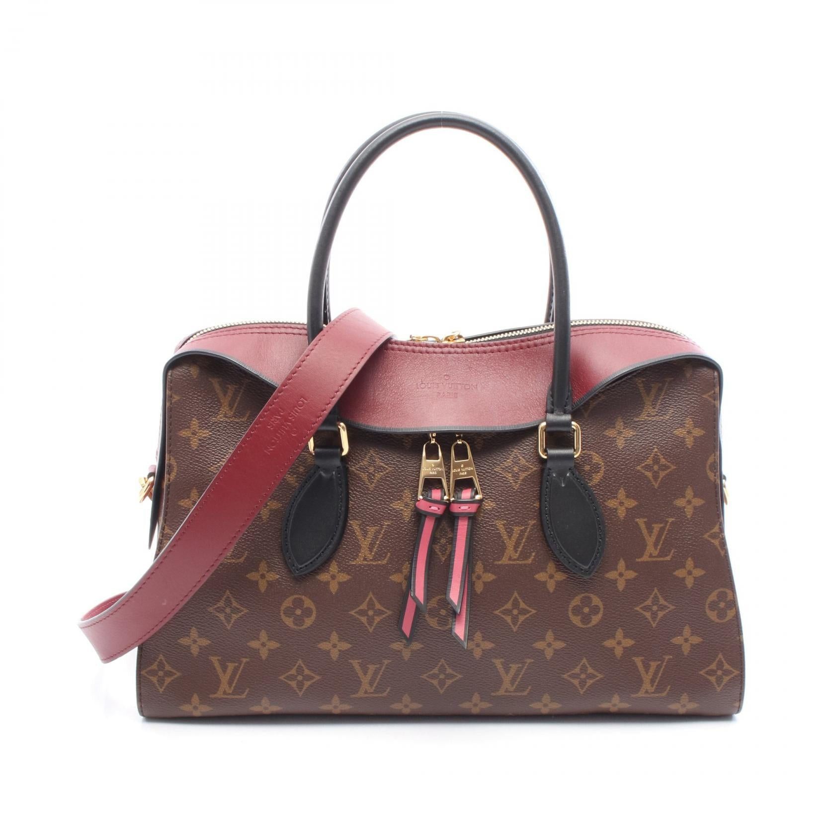 Louis Vuitton Tuileries Monogram Riduvan Handbag Leather Brown Red Black