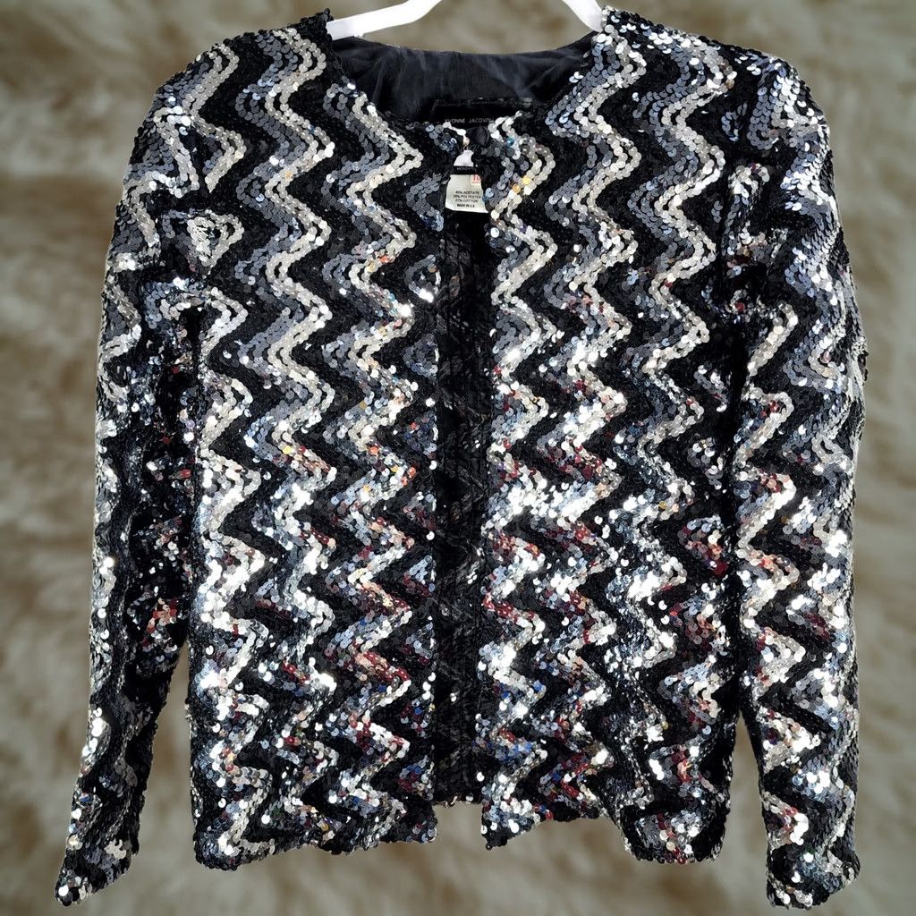 CLOSED Women's Yvonne Jacovou Cornelius Black Silver Hook Close Jacket Top Sequin Sz 10 Size L / US 10 / IT 46 - 1 Thumbnail