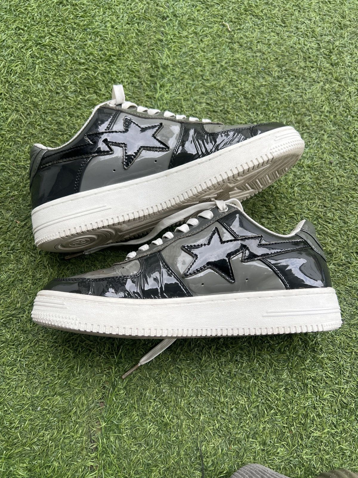 Bape Rare 🦧Bapesta Low Black Grey Patent Leather Size US 8.5 / EU 41-42 - 3 Thumbnail