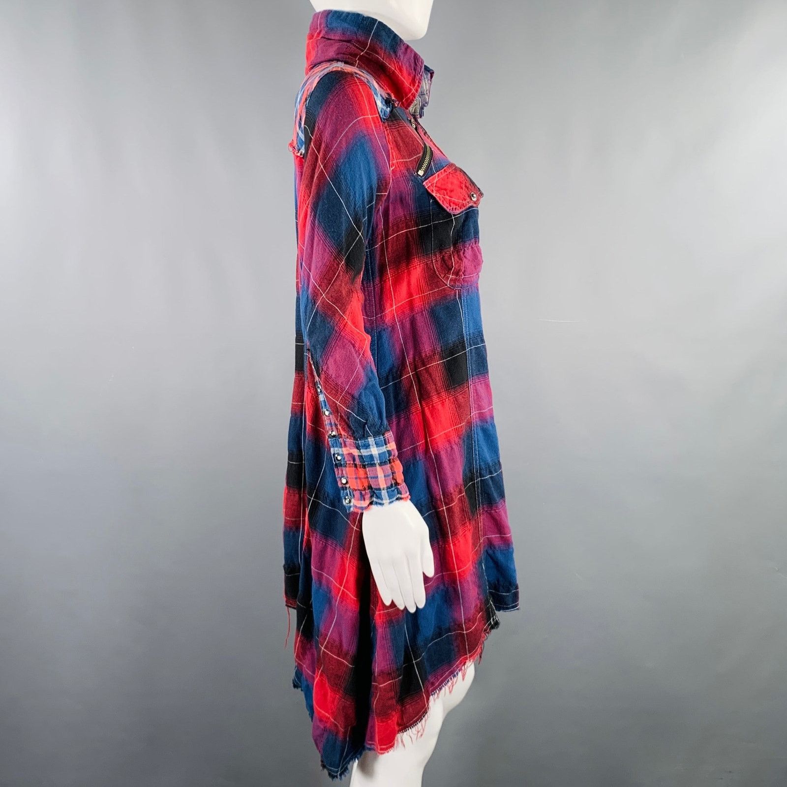 Le Grande Bleu (L.G.B.) L.G.B Size 2 Red Blue Cotton Blend Plaid Shirt Dress Size XS / US 0-2 / IT 36-38 - 4 Thumbnail