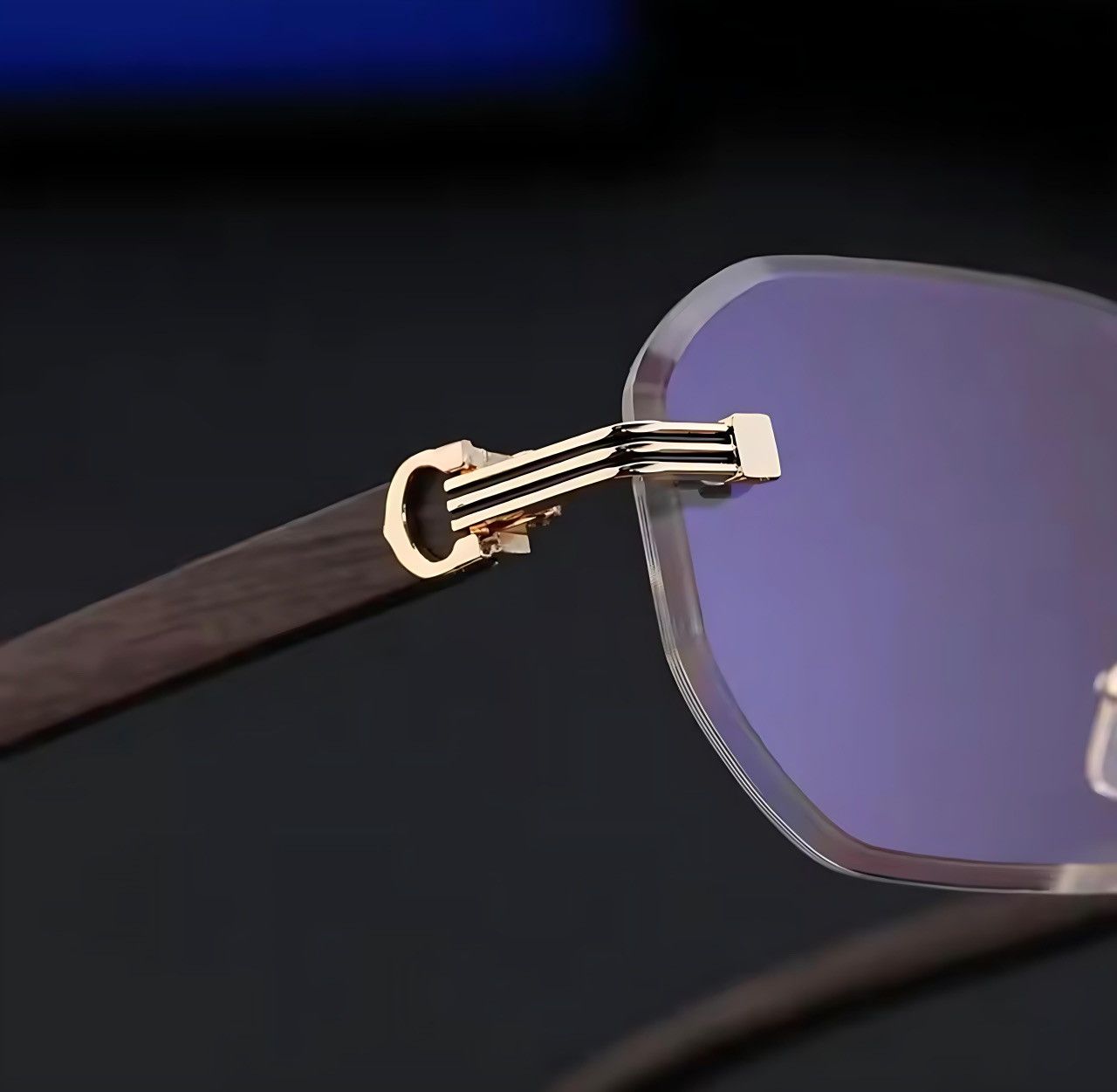 Other Rimless Square Sunglasses Gold Metal Frame Black Temples Size ONE SIZE - 4 Thumbnail
