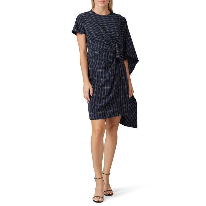 Prabal Gurung Prabal Gurung Collective Navy Blue Plaid Cape Dress