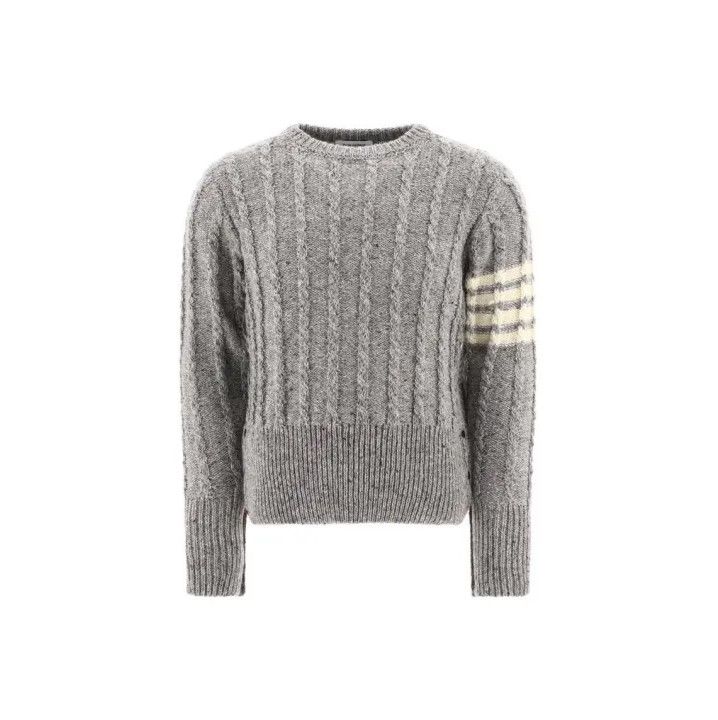 Thom Browne Thom Browne Gray Striped Wool Long Sleeve Sweater Size US S / EU 44-46 / 1 - 1 Thumbnail