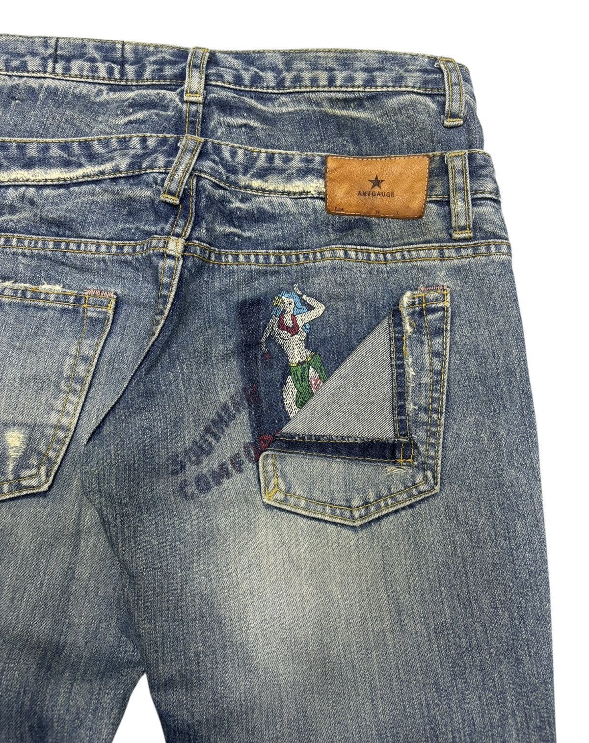 If Six Was Nine Antgauge Double Waist Punk Distressed Denim Jeans Size 29" - 6 Thumbnail