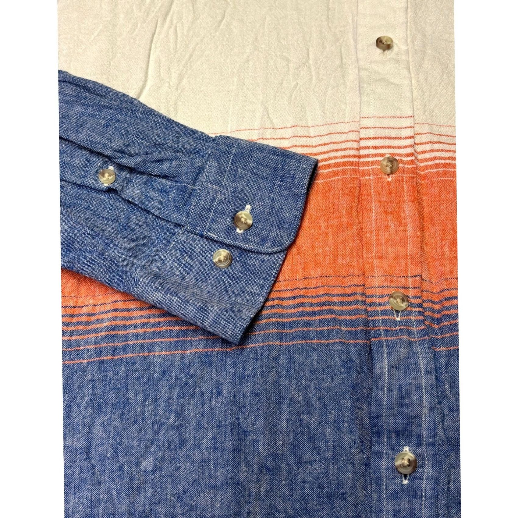 Vintage Paul Fredrick Mens Slim Fit Linen Blend Mandarin Collar Ombre Stripe Shirt L Size US L / EU 52-54 / 3 - 3 Thumbnail