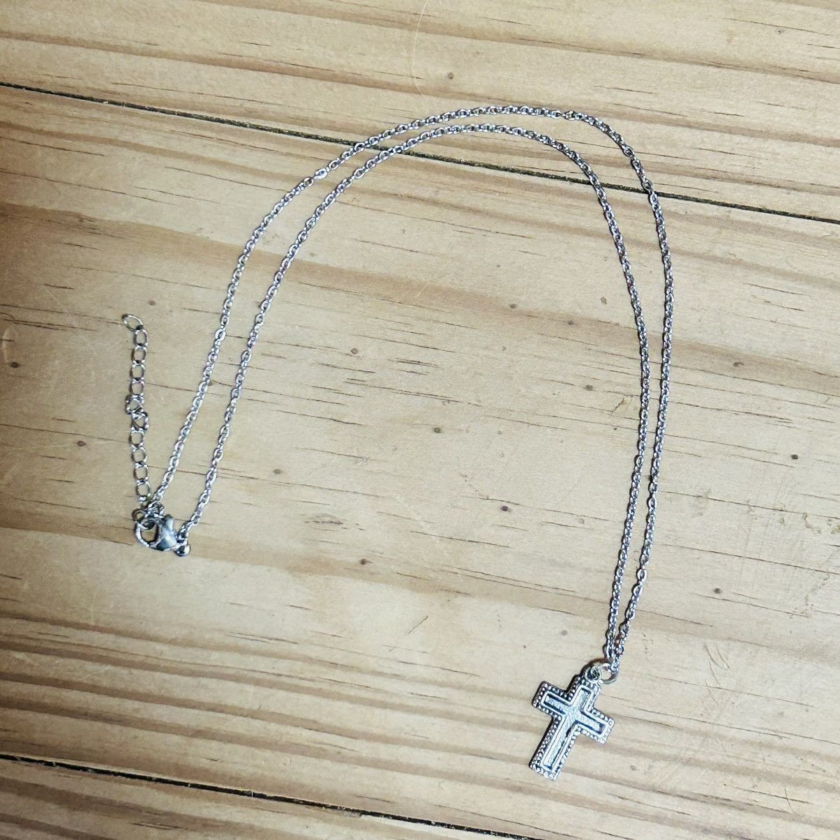 Handmade Handcrafted salvaged vintage textured border cross necklace Size ONE SIZE - 6 Thumbnail