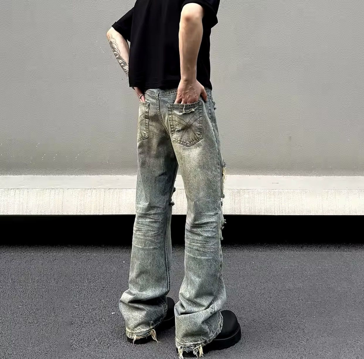 Japanese Brand × Jean Straight leg slimming distressed jeans Size US 35 - 5 Thumbnail
