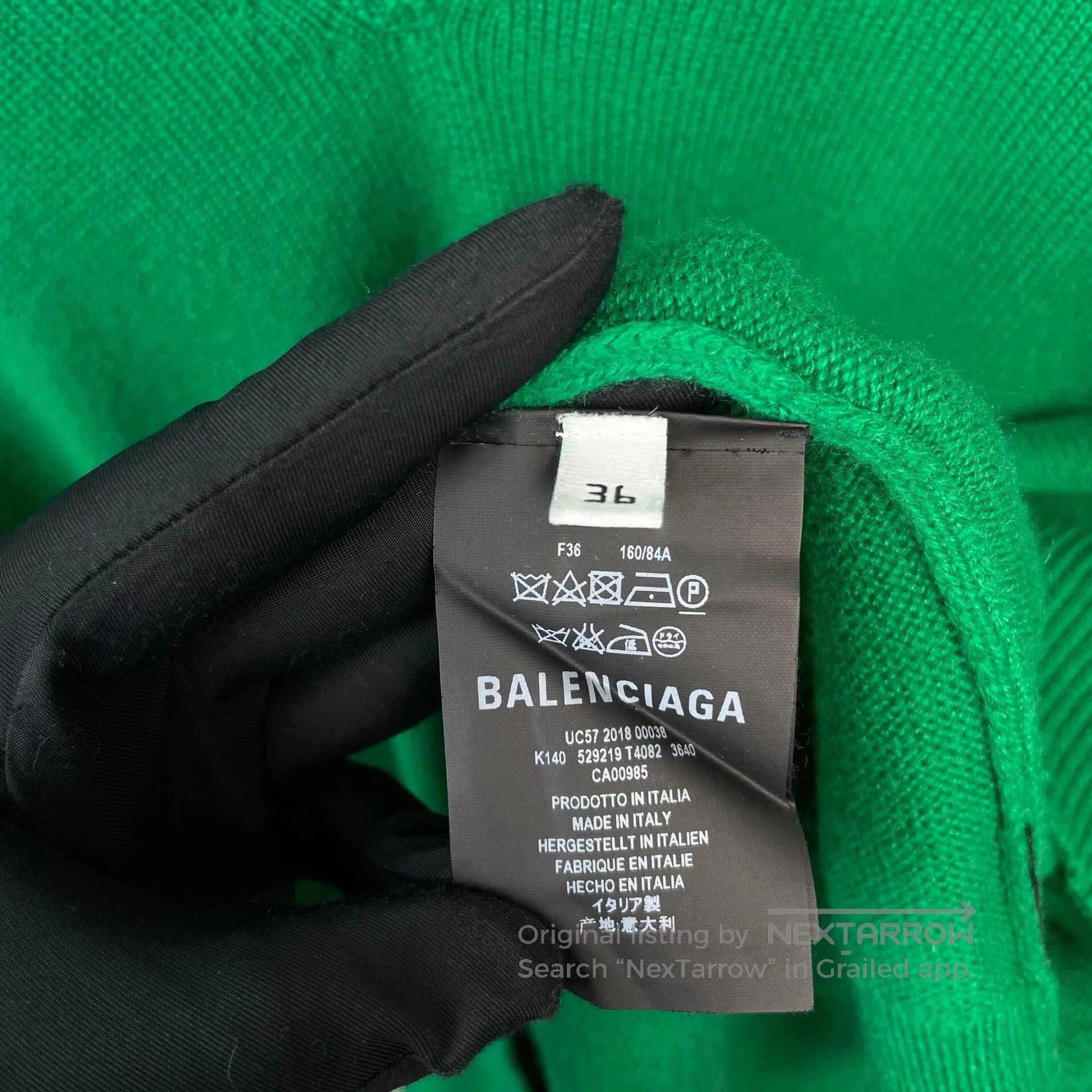 Balenciaga Balenciaga Green V-Neck Long Sleeve Knit Sweater| Size XS / US 0-2 / IT 36-38 - 5 Thumbnail