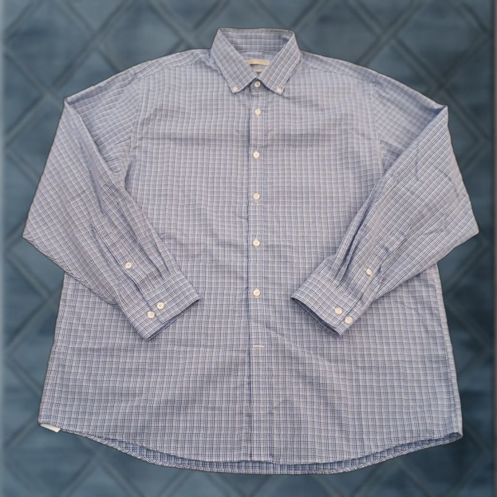 Michael Kors Michael Kors Shirt Mens 17.5 Blue Plaid Long Sleeve Button-Up Cotton Regular Mens Boys? Size US XXL / EU 58 / 5 - 1 Thumbnail