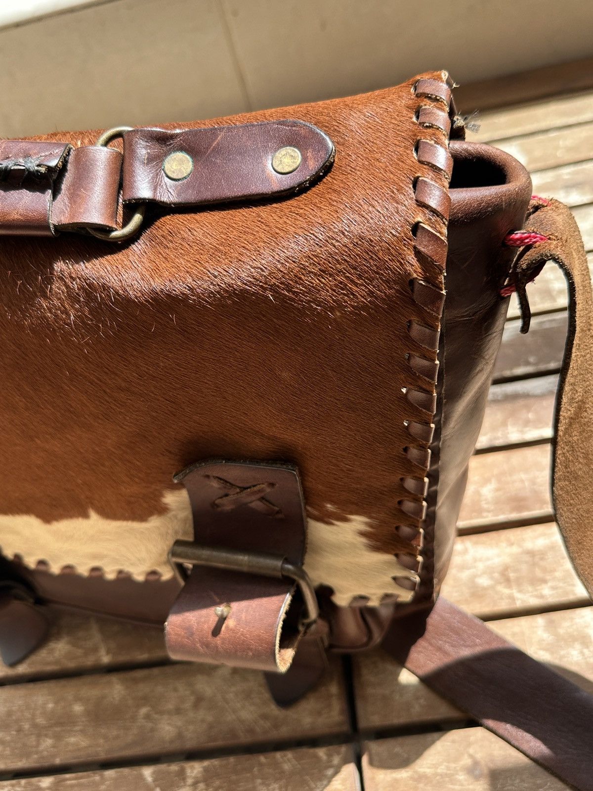 Handmade Handcrafted Hair-On-Hide Leather Messenger Bag Size ONE SIZE - 4 Thumbnail