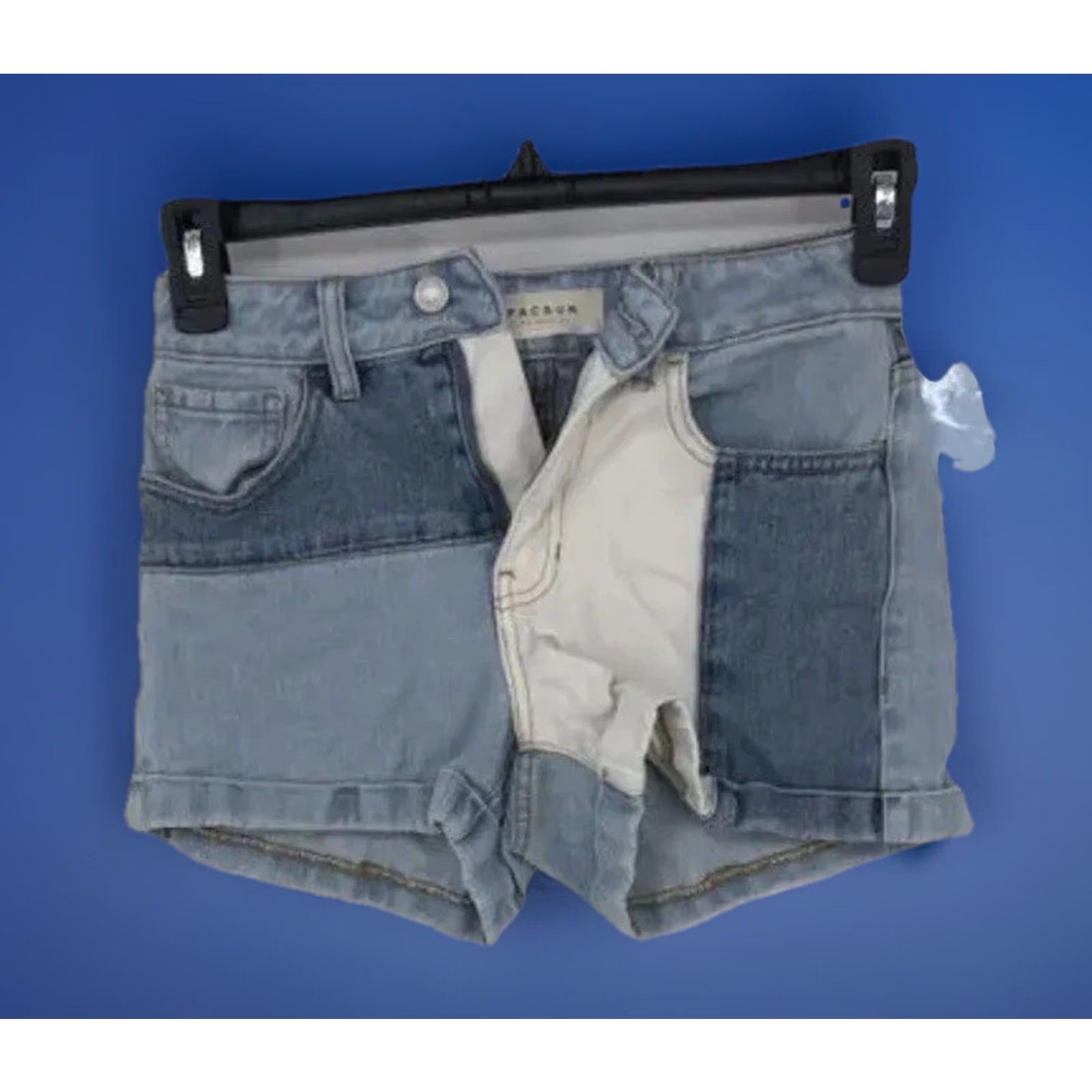 Pacsun NEW PacSun Three-Tone Patch Blue & White Cotton Denim Jean Shorts Size 0 Womens Juniors Cut-Off Shorts Color Blue Mens? Ladies? Size 25" / US 0 / IT 36 - 2 Thumbnail