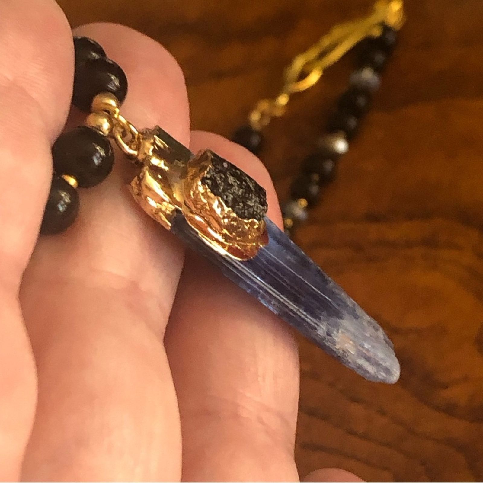 Handmade Handcrafted repurpose kyanite and black onyx Pearl necklace Size ONE SIZE - 10 Thumbnail