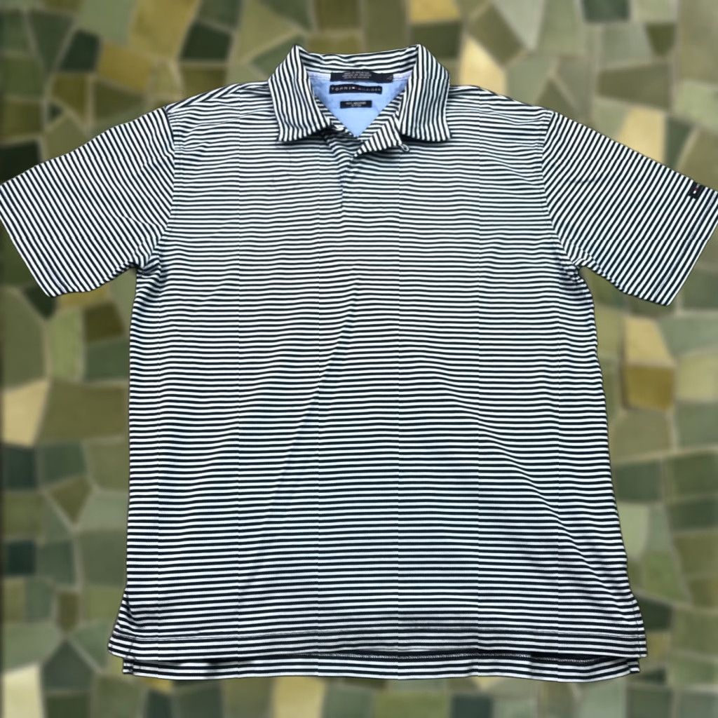 Tommy Hilfiger Tommy Hilfiger Polo Shirt Mens Large Blue White Striped Mercerized Cotton Size US L / EU 52-54 / 3 - 1 Thumbnail
