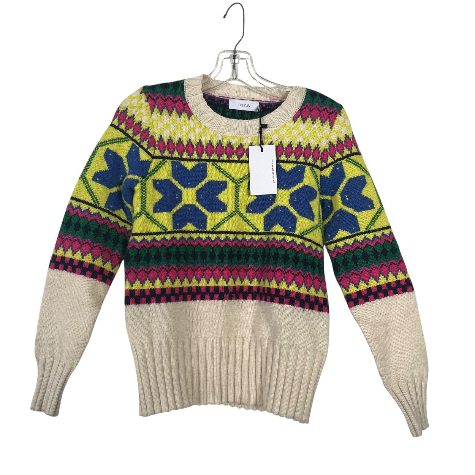 Other Greylin Francis Fairisle Sweater Ivory Multi Geometric Knit Size XS / US 0-2 / IT 36-38 - 4 Thumbnail