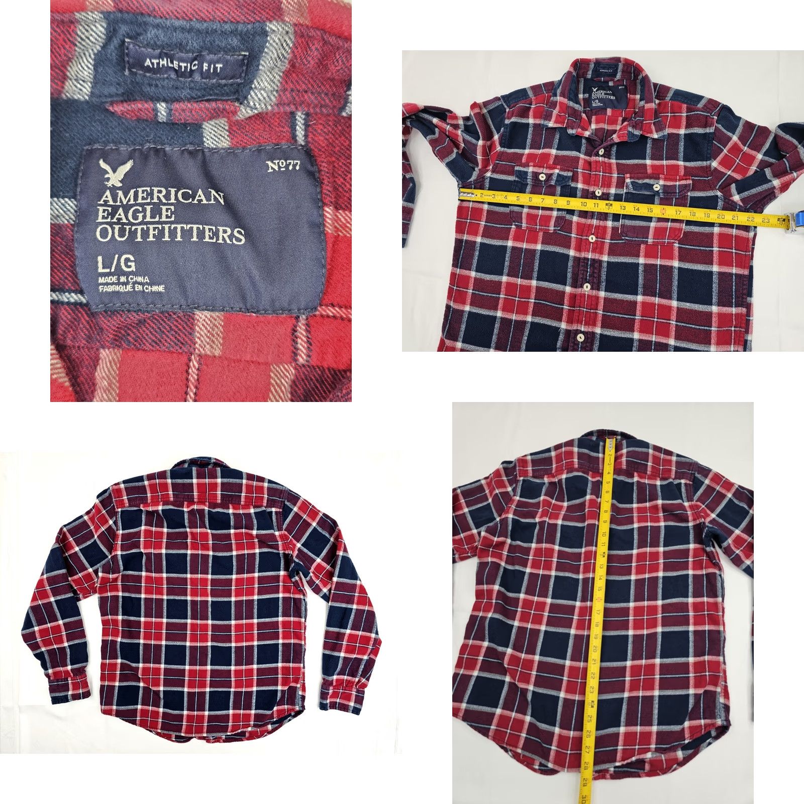 American Eagle Outfitters VINTAGE AMERICAN EAGLE Athletic Fit Flannel Shirt LOT x 2 Men L Green & Red Plaid Size US L / EU 52-54 / 3 - 9 Thumbnail