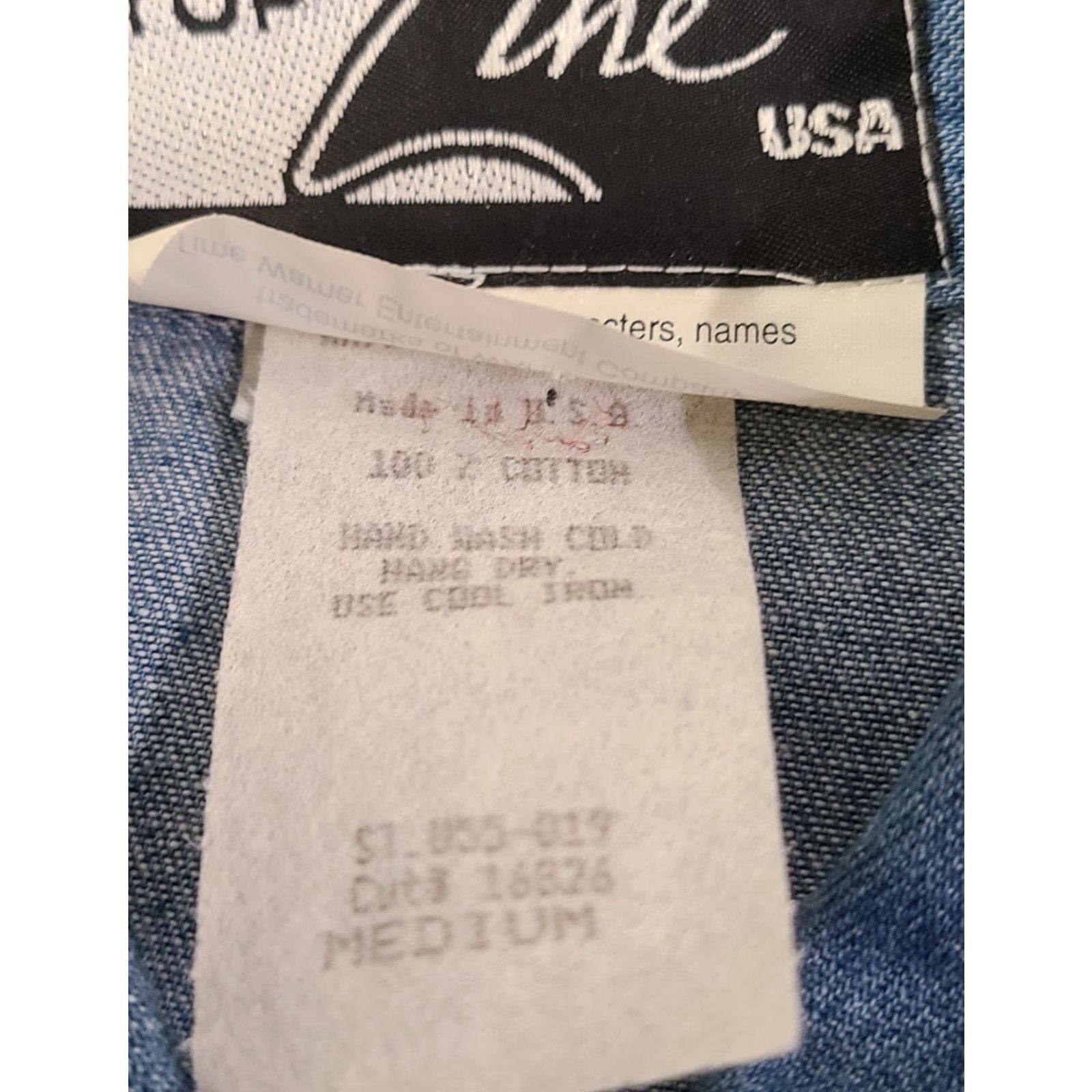 Denime VINTAGE Top Line USA Denim Button-Up Long Sleeve Embroidered Looney Tunes Plaid Collared Shirt M Women Blue 100% Cotton USA-made Embroidered Logo Size M / US 6-8 / IT 42-44 - 4 Thumbnail