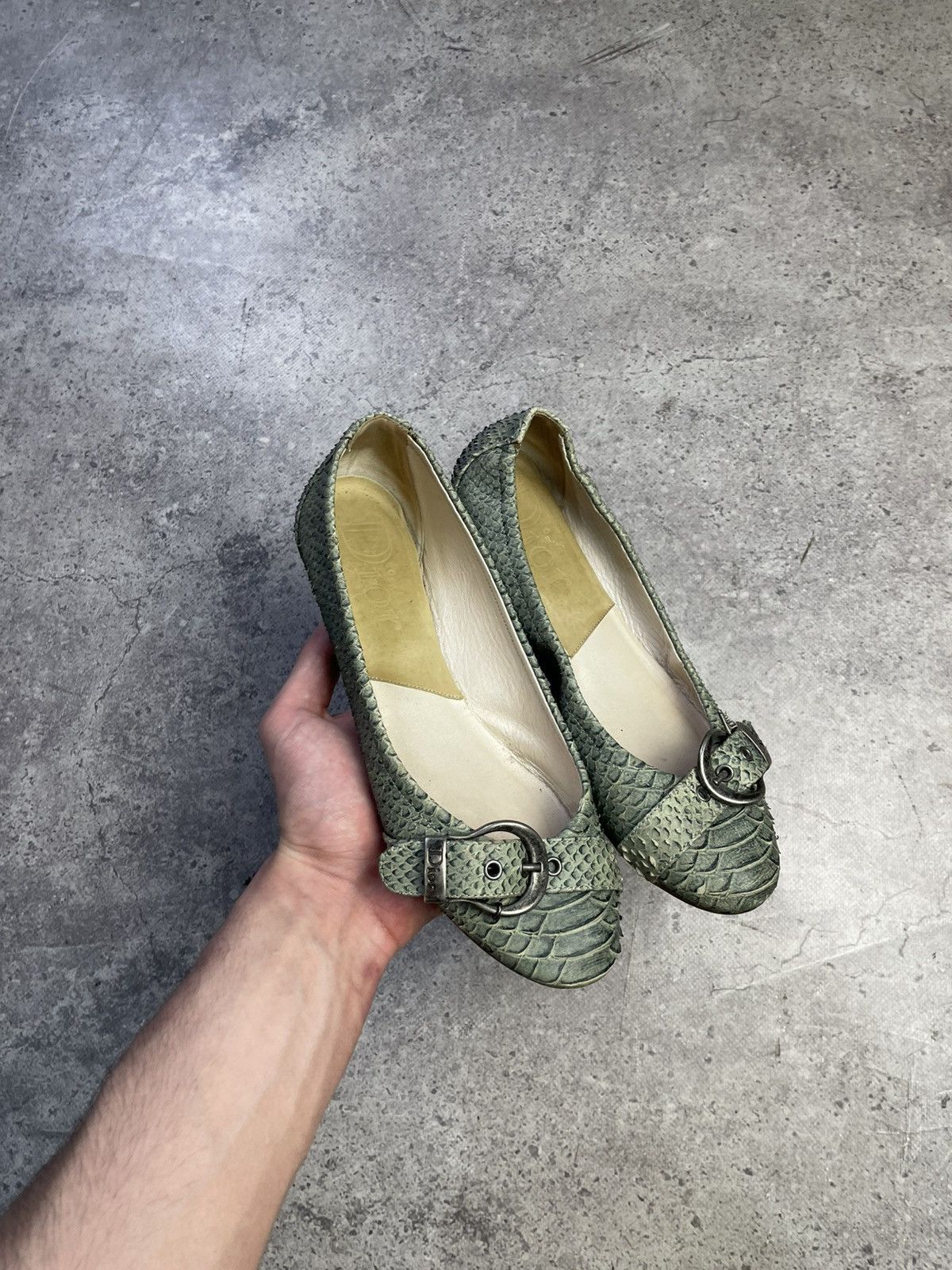 Vintage Dior John Galliano Era Green Snakeskin Ballet Flats