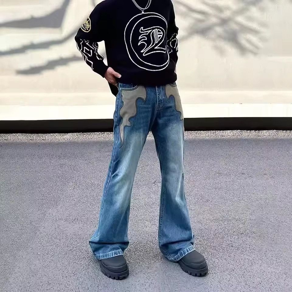 Jean Y2K Flared Denim Jeans | Wavy Suede Patch Applique Size US 29 - 4 Thumbnail
