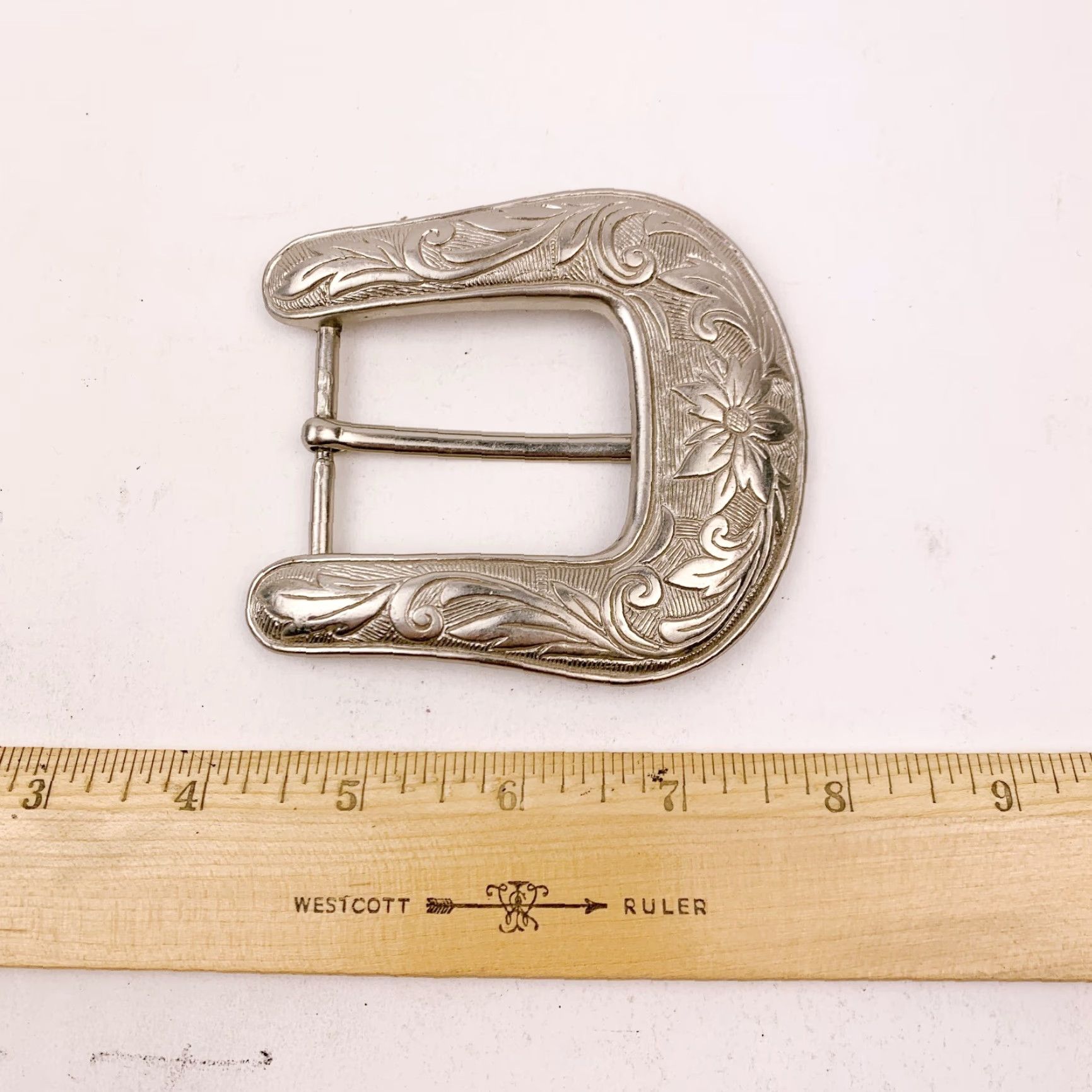 Vintage VINTAGE Kippys Floral Ornate Silver Tone Metal Wide Belt Buckle 3.25" x 3.5" Women Belt Buckle Silver Floral 1980s Women Size ONE SIZE - 6 Thumbnail