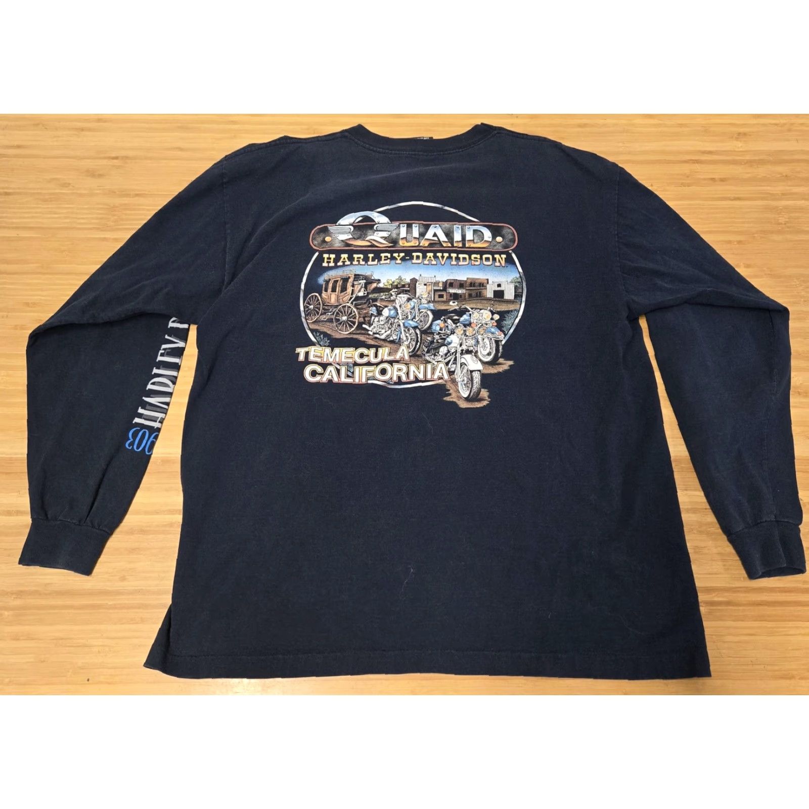Harley Davidson VINTAGE Harley-Davidson Shirt Mens XL Long Sleeve Blue California USA Motorcycle Logo Graphic Print Pockets Crew Neck Size US XL / EU 56 / 4 - 5 Thumbnail