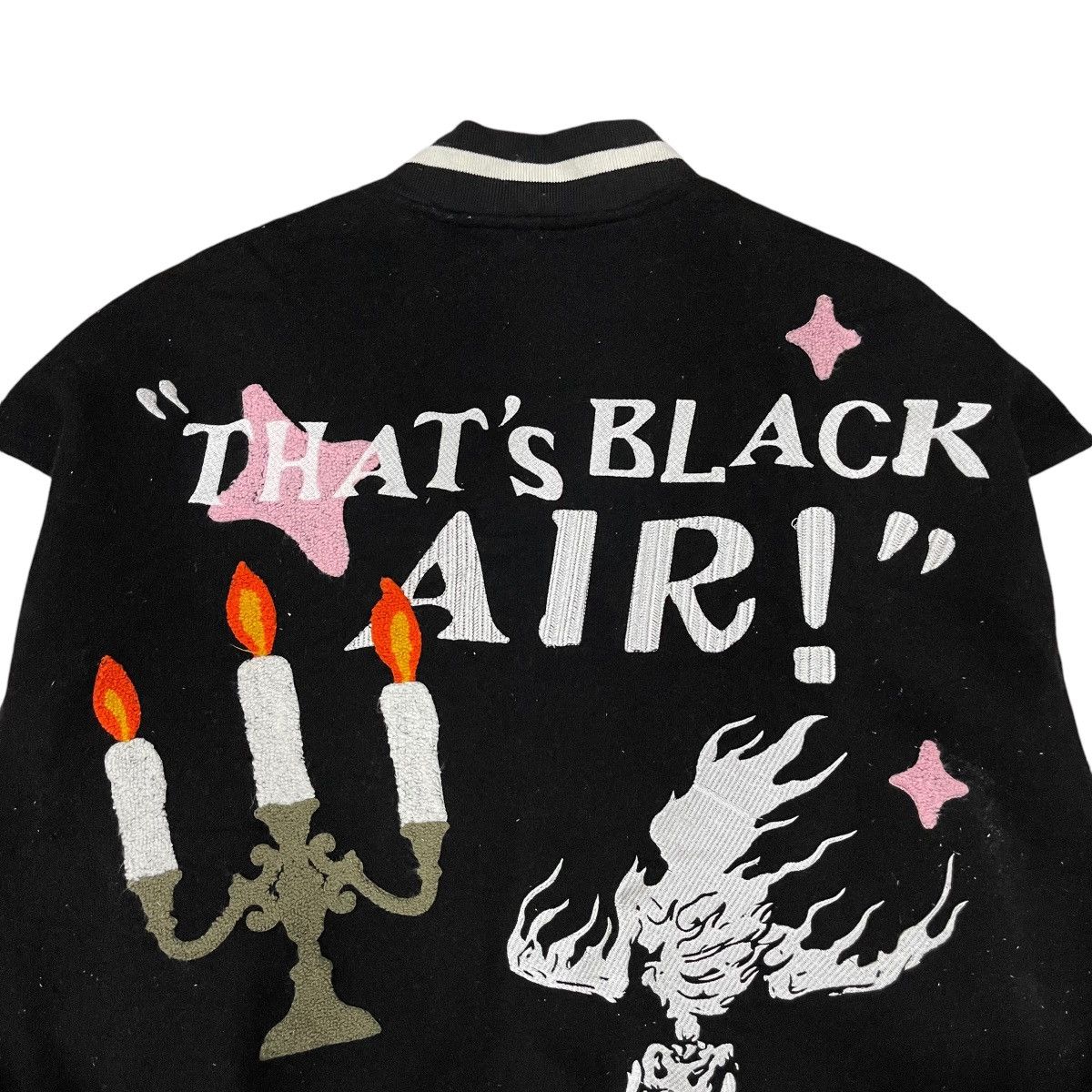 Japanese Brand Black Air Wool Snap Button Varsity Bomber Jacket Size US L / EU 52-54 / 3 - 10 Thumbnail