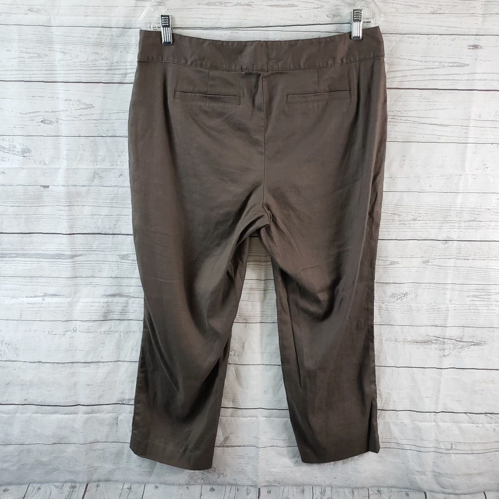 J. Jill J Jill Womens Cropped Pants Sz 10 Brown Linen Blend Mid Rise Cotton Linen Flat Front 24 Inseam Womens Size 32" / US 10 / IT 46 - 3 Thumbnail