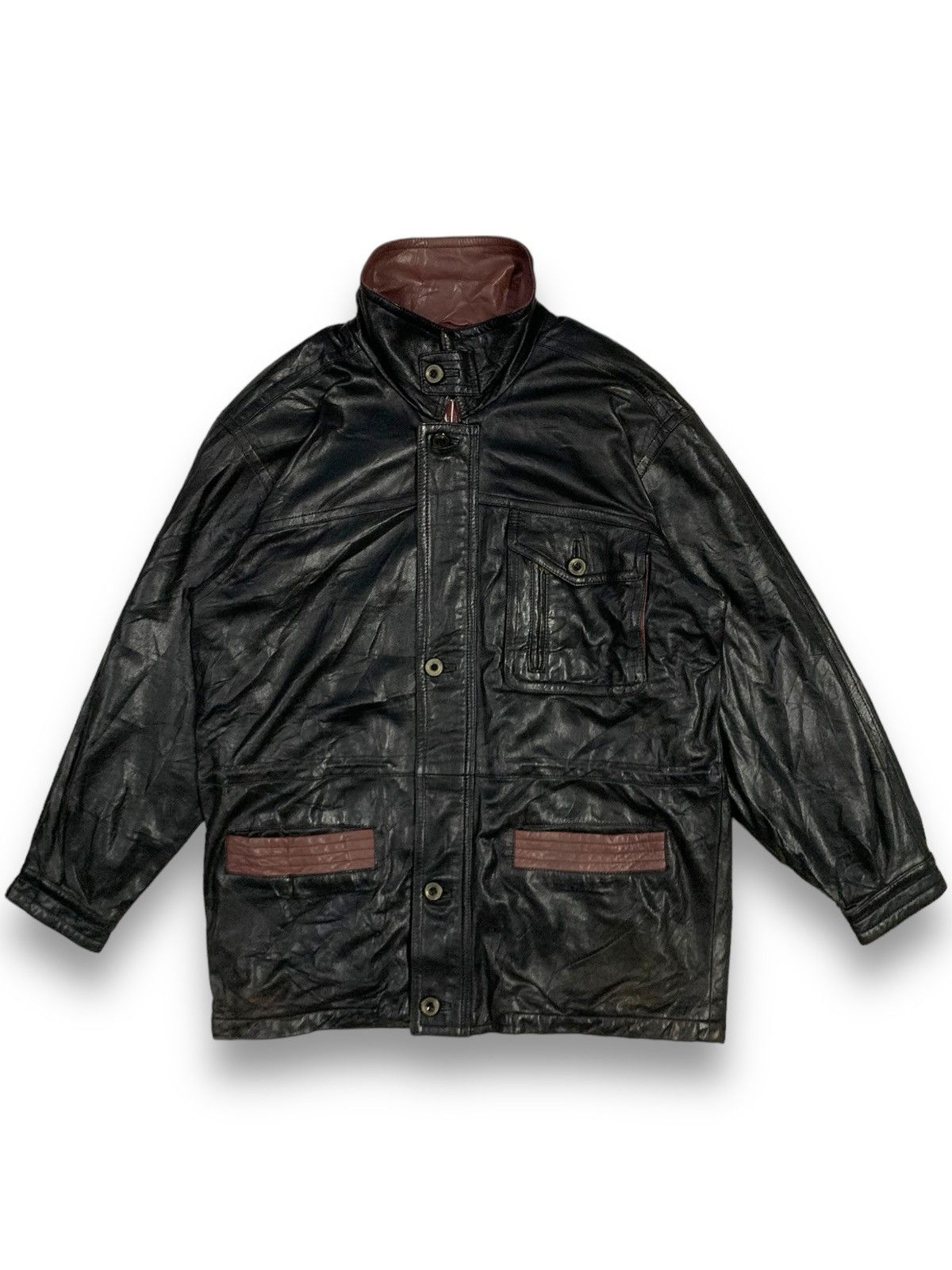 image of Genuine Leather x Pelle Pelle Vintage Nuova Via Pelle Multipocket Lamb Skin Leather Jacket in Black
