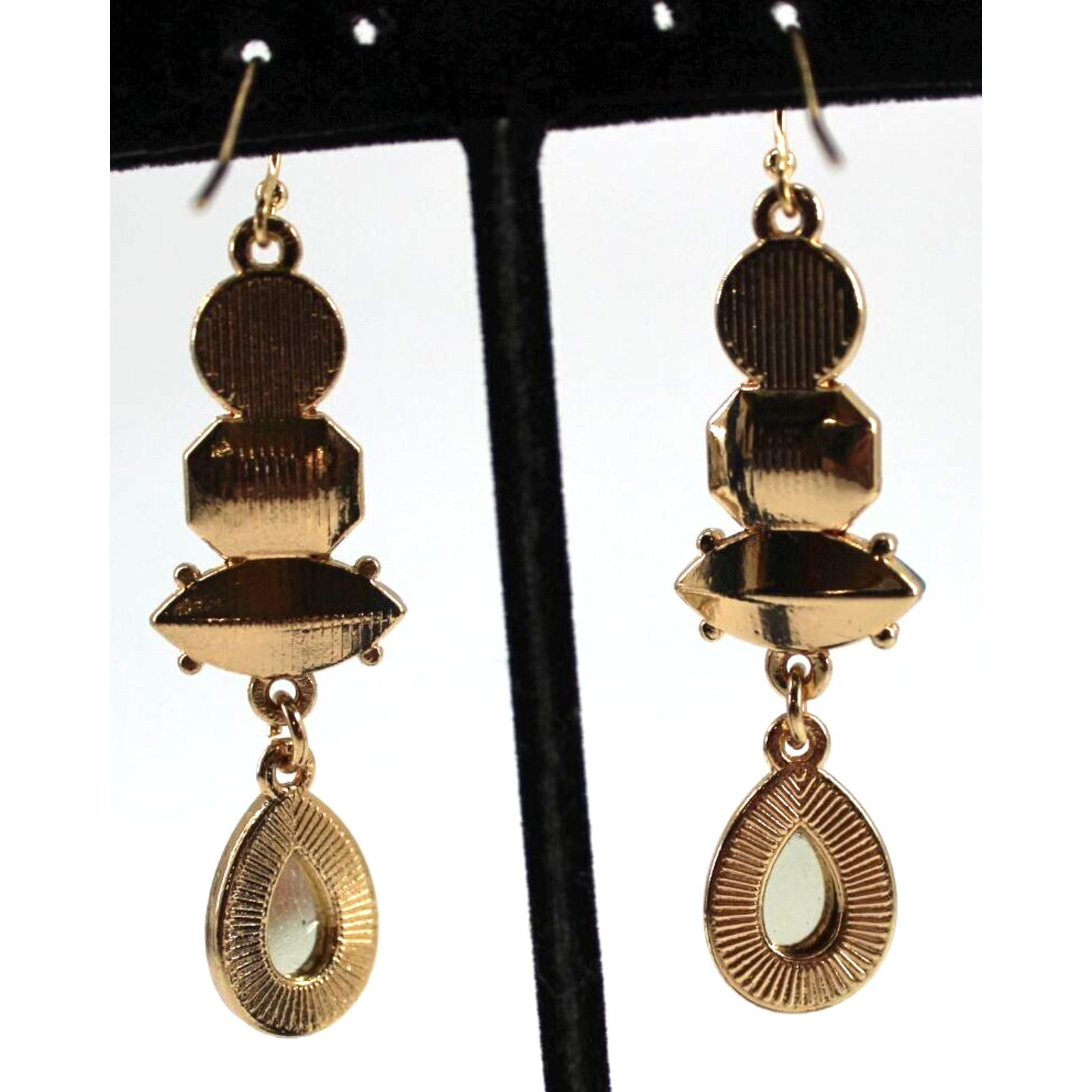 Other Faux Turquoise Rhinestone Dangle Earrings •Mirrored Drop •2" Size ONE SIZE - 3 Thumbnail
