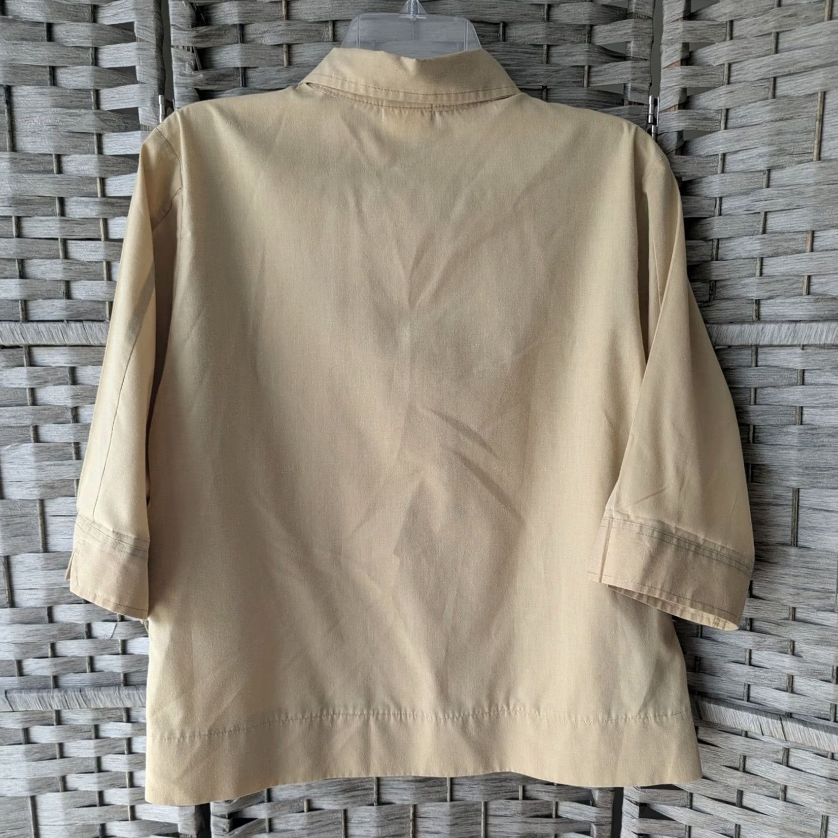 Haband VINTAGE Haband Button Up Top Tan 3/4 Sleeve Blouse Sz L Beige Cotton Blend Women's Shirt, Casual, Workwear, 90s? Size L / US 10 / IT 46 - 3 Thumbnail