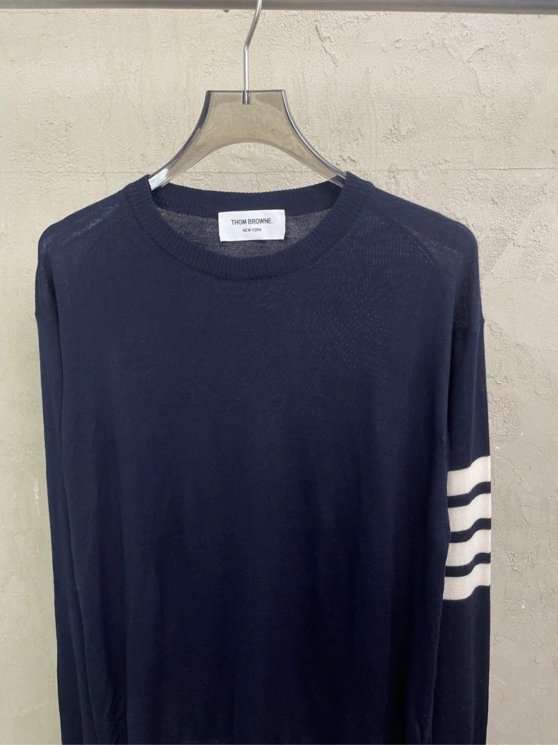 Thom Browne Thom browne Dark blue four-striped round-neck wool sweater Size US L / EU 52-54 / 3 - 3 Thumbnail