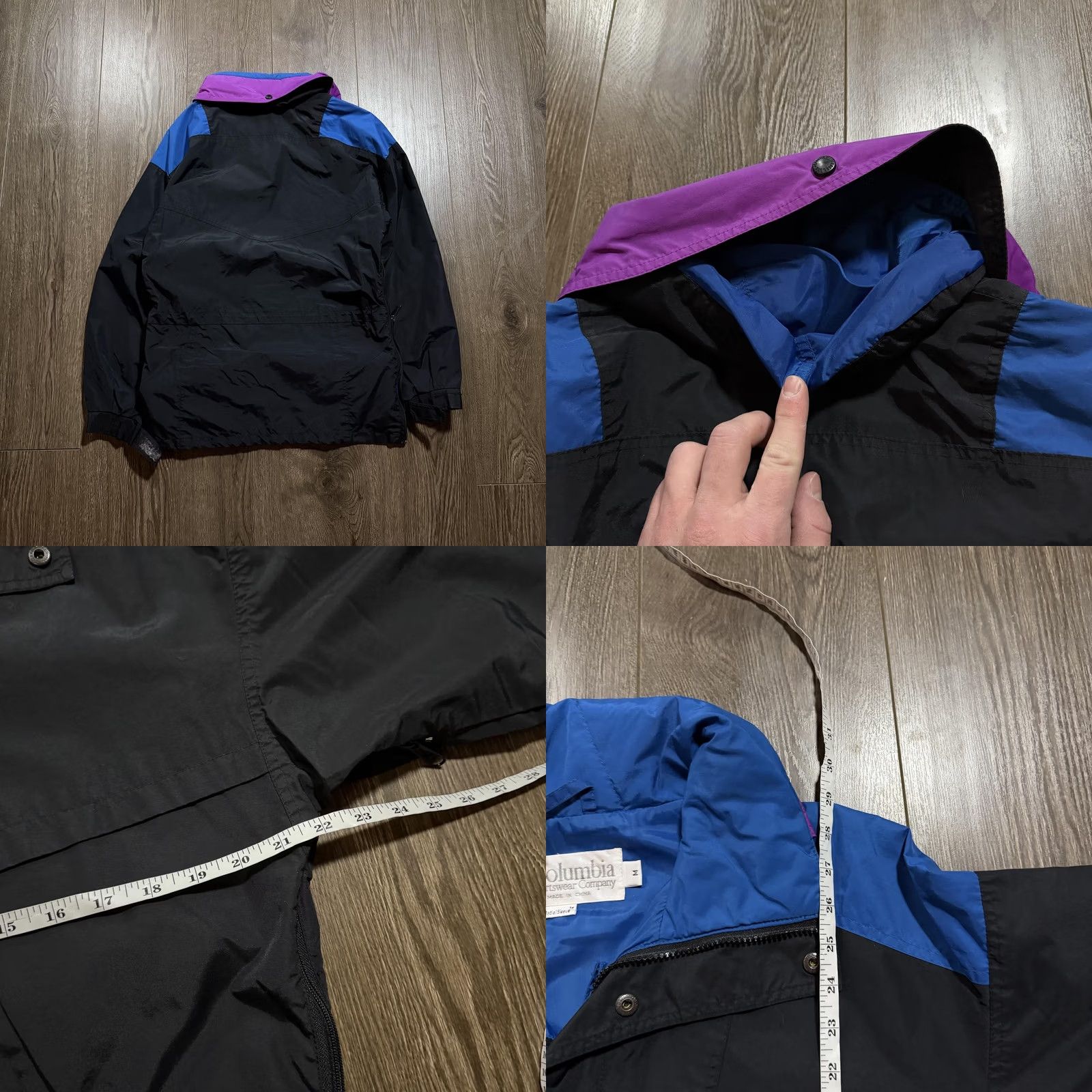 Vintage VINTAGE Columbia Jacket Mens M Windbreaker Hooded Black 90s Radial Sleeve zip Front Pockets Size US M / EU 48-50 / 2 - 8 Thumbnail