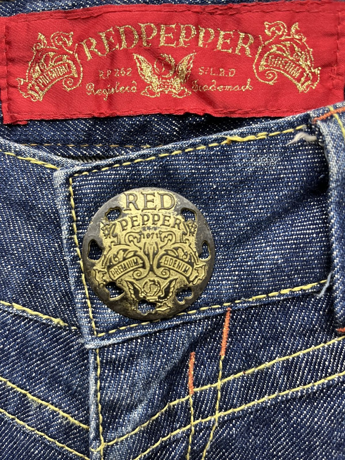 Arts & Science FYE TATTOO🔥RED PEPPER Butterfly Embroidery Wide Flare Denim Size 29" - 9 Thumbnail