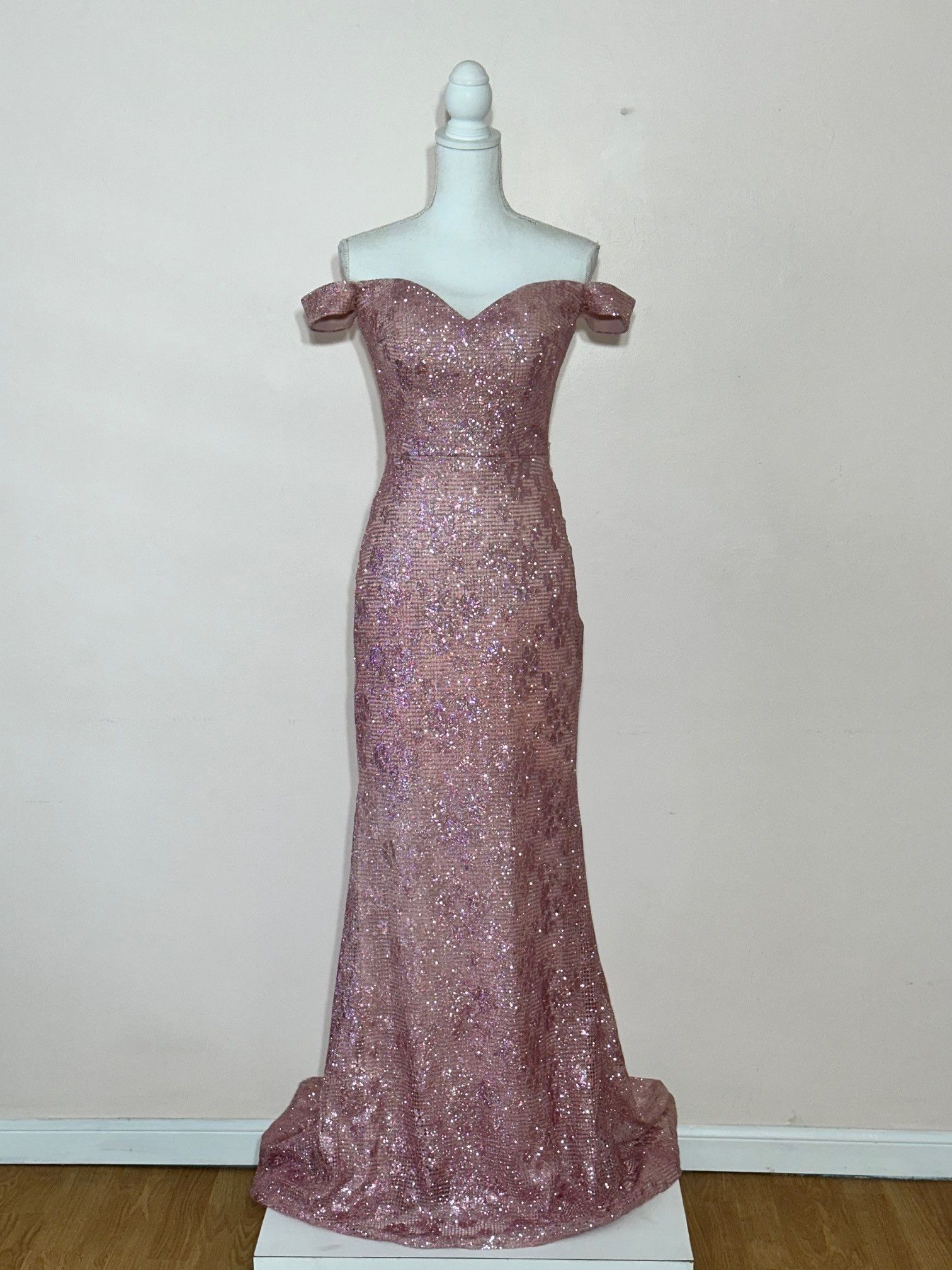 Vintage Elizabeth K Pink Net Off Shoulder Floral Design Bias Gown Size S / US 4 / IT 40 - 4 Thumbnail