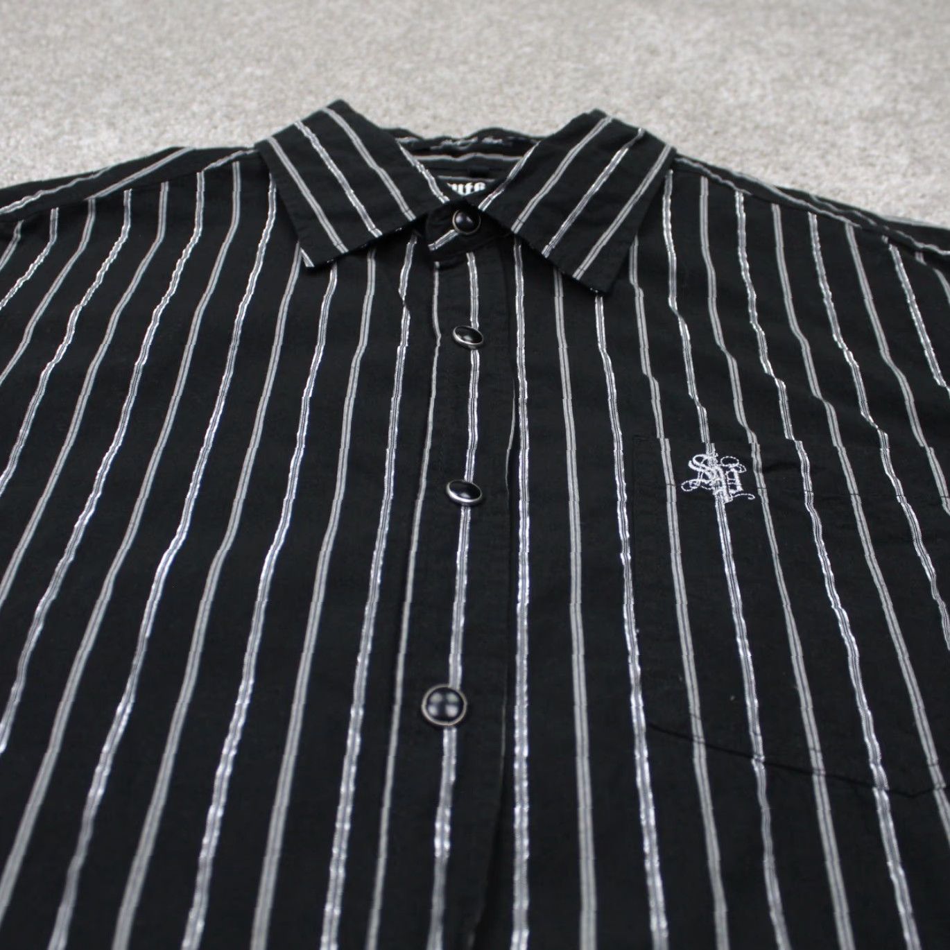 Southpole Southpole Button-Up Shirt Mens XL Black/Silver Stripe Long Sleeve Size US XL / EU 56 / 4 - 4 Thumbnail