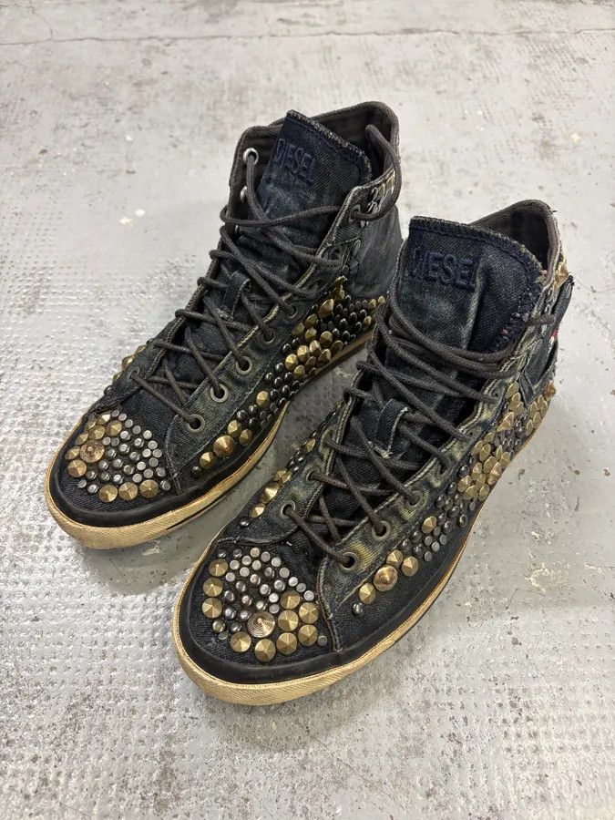 Diesel 2000s Diesel Navy Denim Studded High Sneakers Size US 8 / EU 41 - 3 Thumbnail