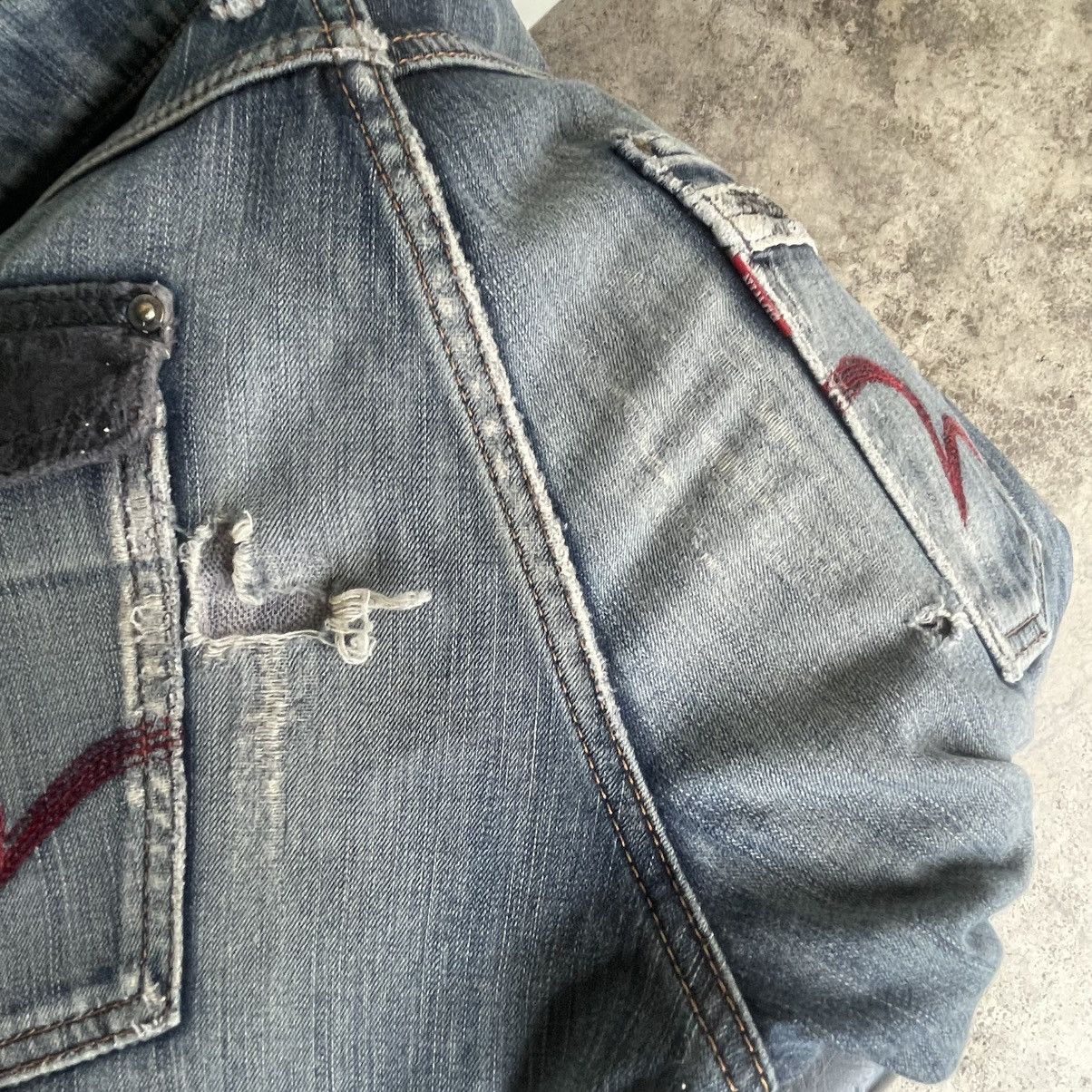 Edwin 🔥Vintage Edwin Edge Of Blue Stoned Washed Distress Jeans Size US 34 / EU 50 - 11 Thumbnail