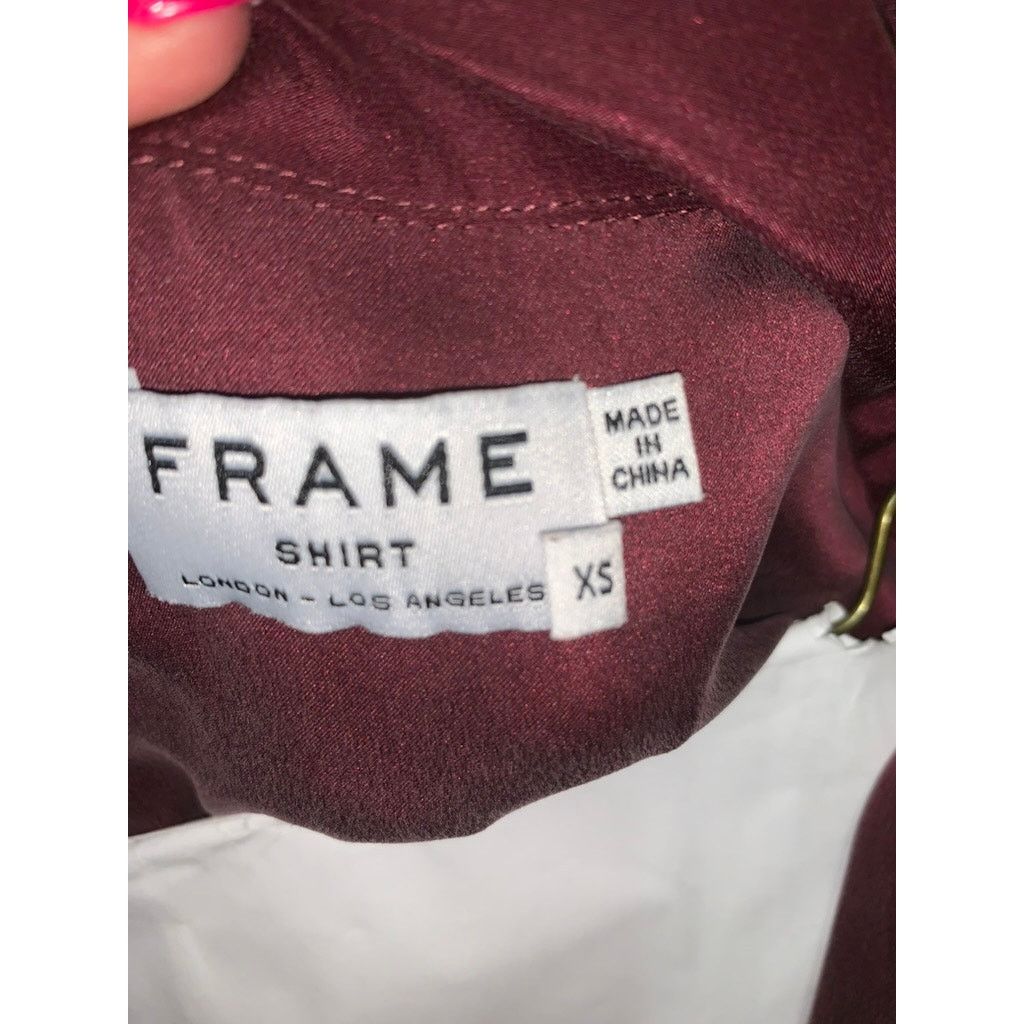 Frame FRAME Women's Lace-Up Silk Blouse Red Collared Long Sleeve Size XS / US 0-2 / IT 36-38 - 3 Thumbnail