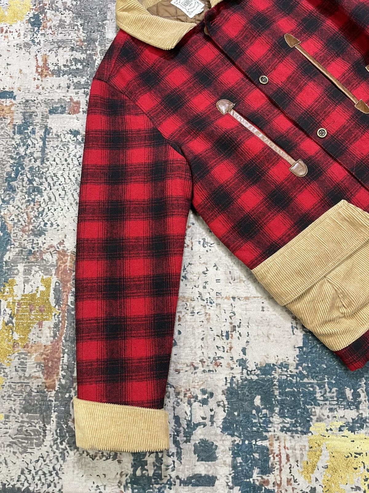Japanese Brand Sacrifice Japan Plaid Wool Leather Trim Hunting Jacket Size US M / EU 48-50 / 2 - 7 Thumbnail