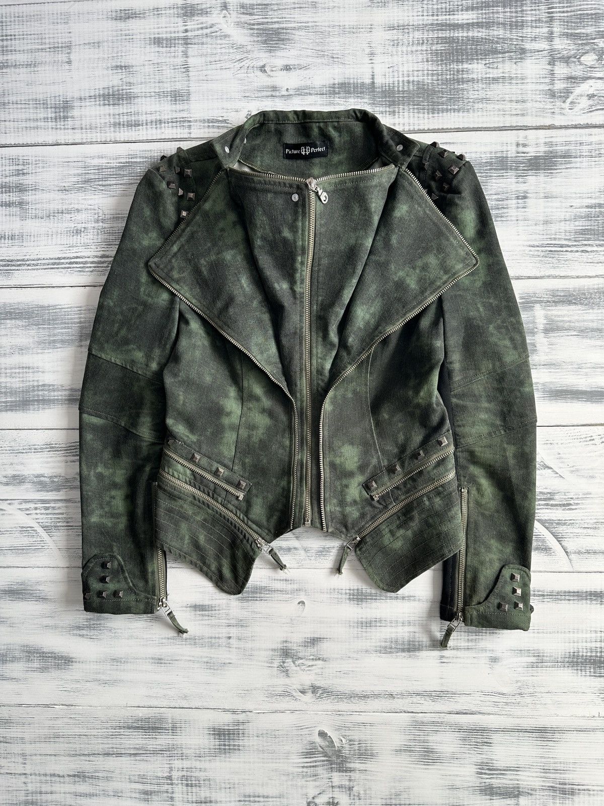 Japanese Brand Y2K Grunge Punk Spiky Acid Wash Denim Biker Moto Jacket Size S / US 4 / IT 40 - 3 Thumbnail