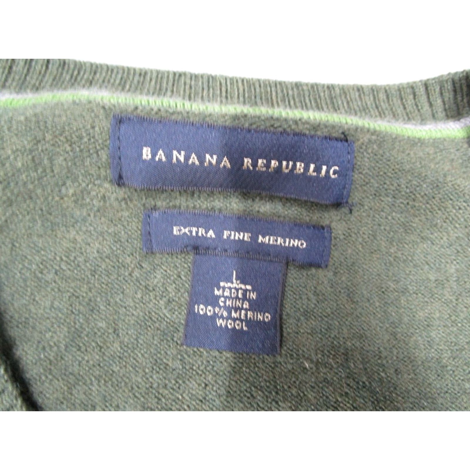 Banana Republic Banana Republic Merino Wool Sweater Mens Large Green V Neck Pullover Size US L / EU 52-54 / 3 - 2 Thumbnail