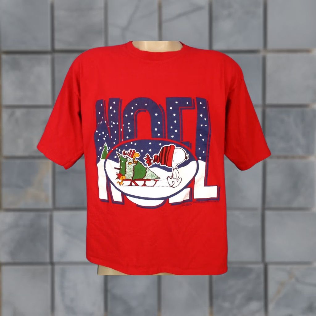 Vintage VINTAGE 80s PEANUTS SNOOPY WOODSTOCK NOEL XMAS CARTOON T-Shirt Red Mens Medium soft thin Size US M / EU 48-50 / 2 - 1 Thumbnail