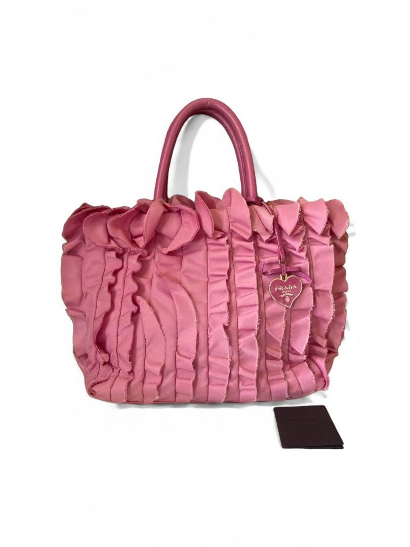 Prada Pink Ruffle Handbag Tessuto Leather