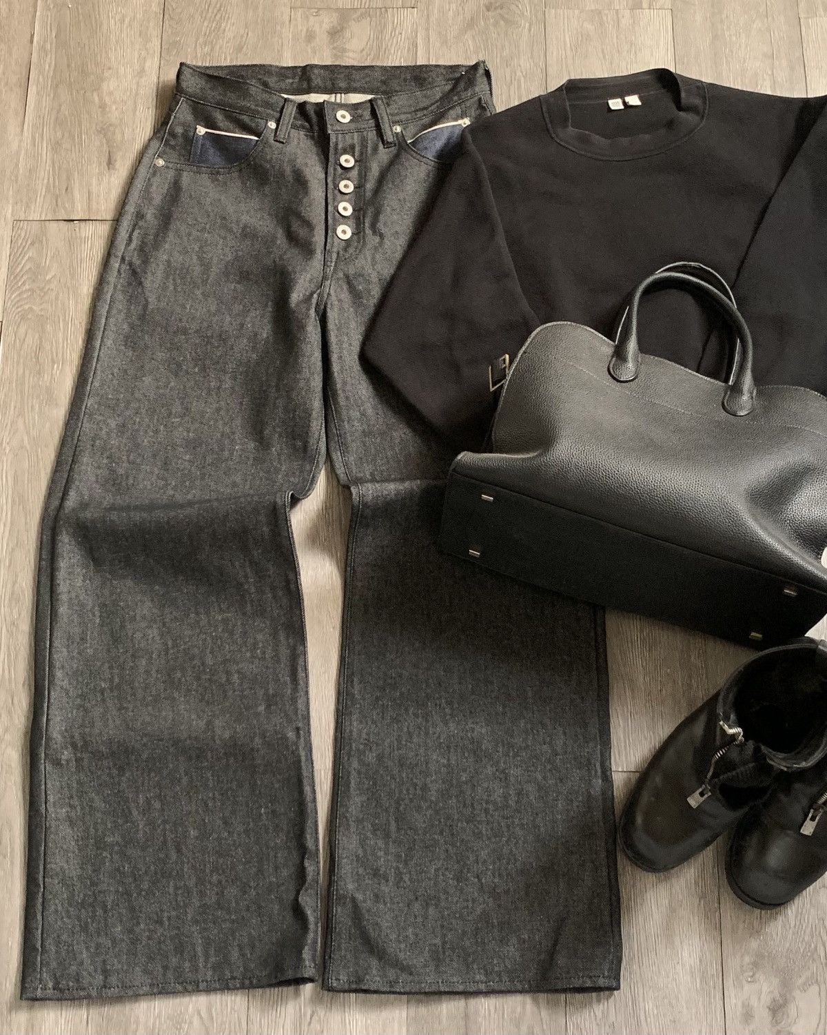 Japanese Brand DOOF.YOUTH KAIHARA JAPANESE RAW DENIM FLARE WIDE LEG JEANS Size US 32 / EU 48 - 2 Thumbnail