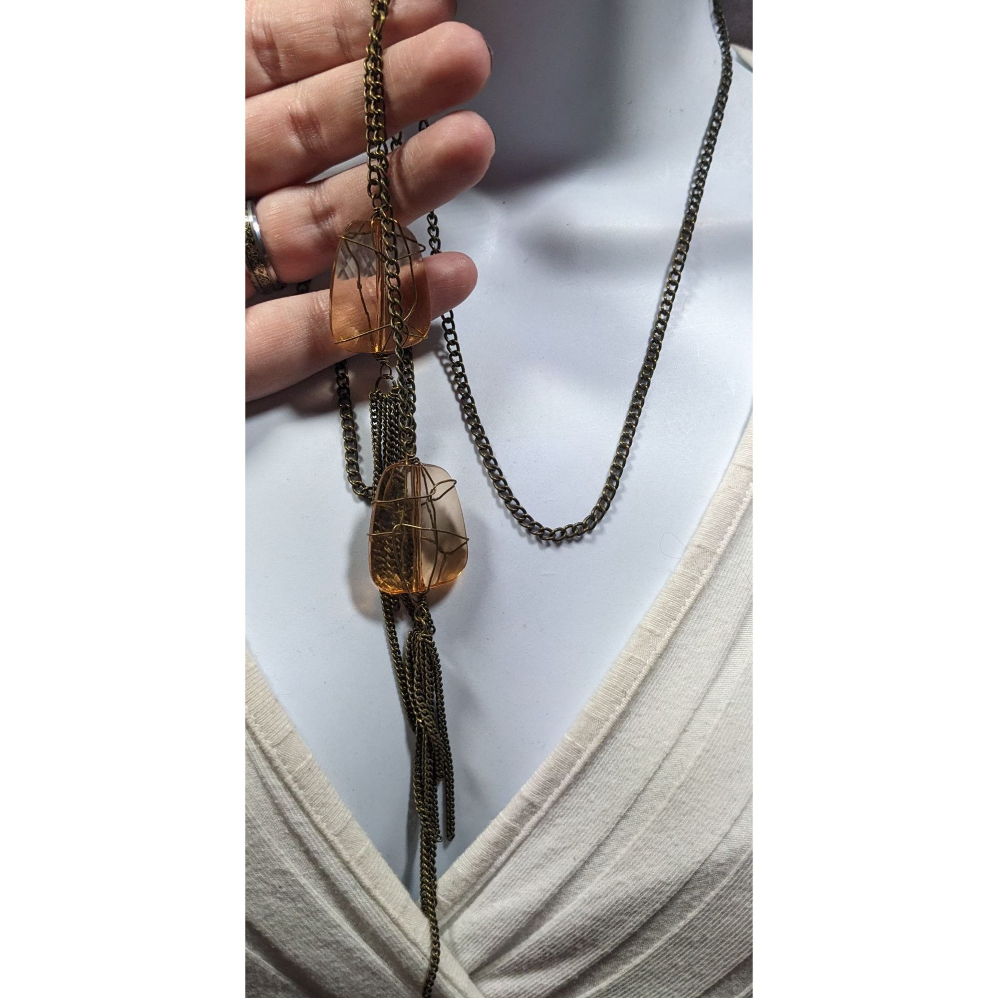 Other Funky Gemmed Chain Tassel Gold Tone Necklace Size ONE SIZE - 3 Thumbnail