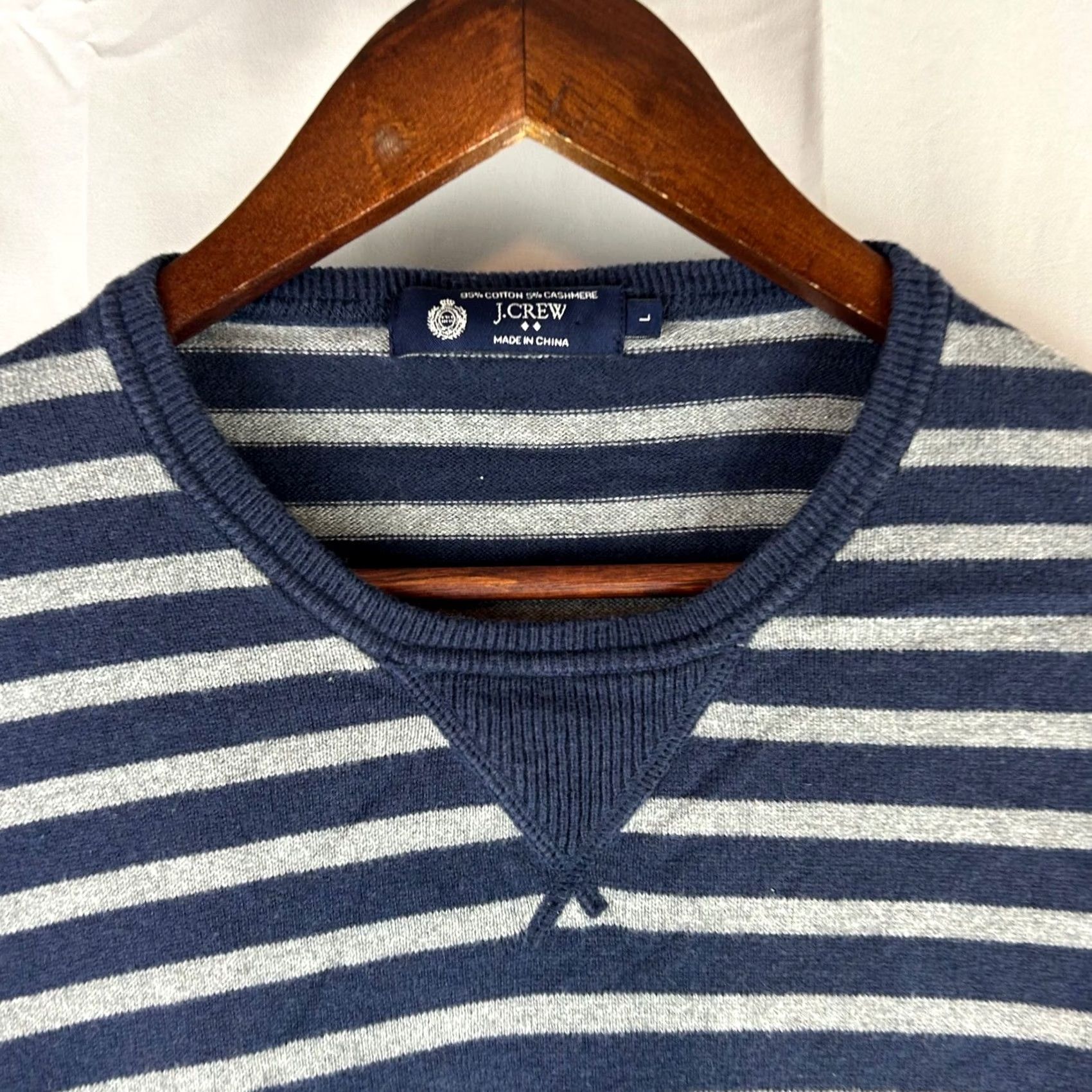 J.Crew J. Crew Mens Striped Crewneck Sweater Cotton Cashmere Navy Grey Size L Size US L / EU 52-54 / 3 - 3 Thumbnail