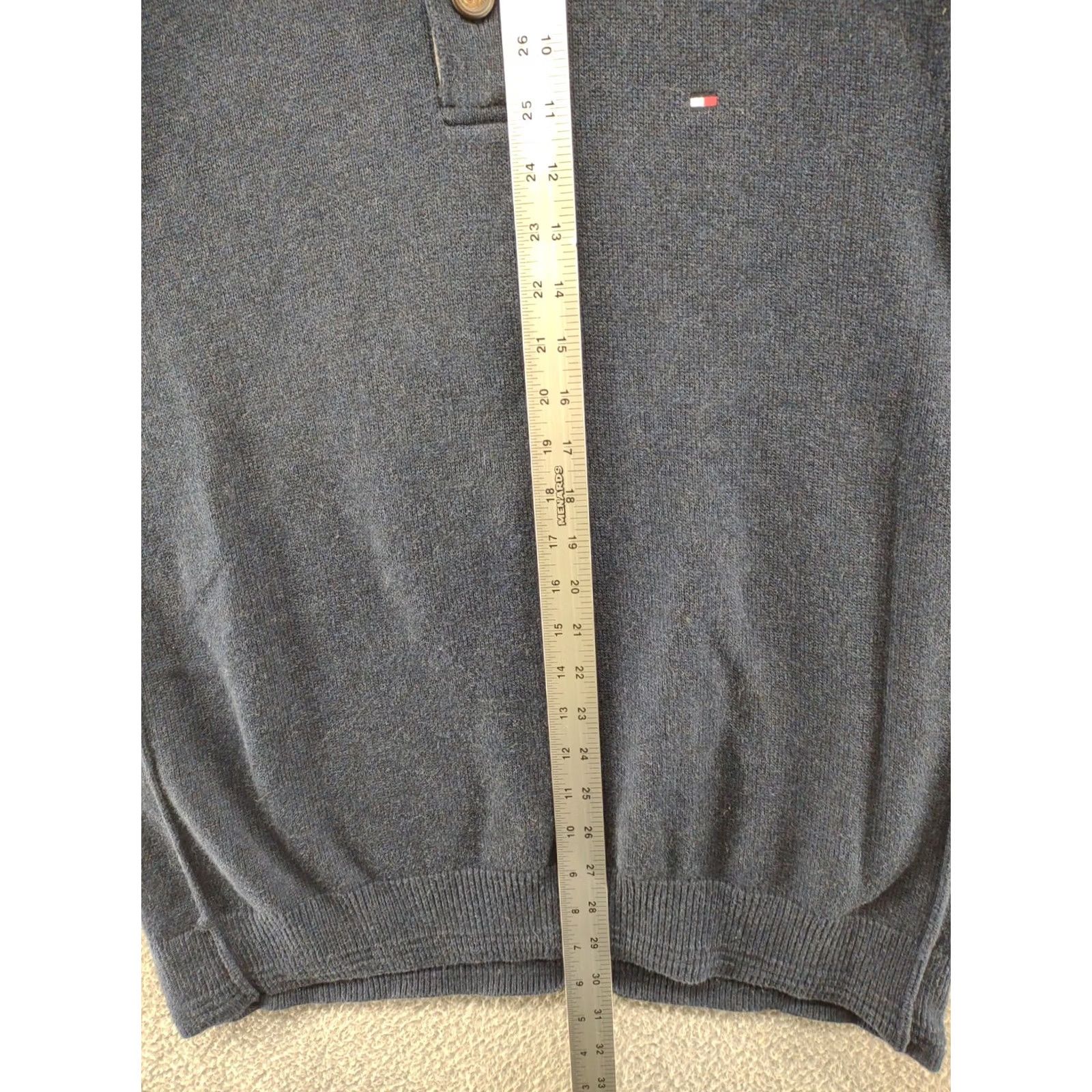 Tommy Hilfiger Tommy Hilfiger Men's Blue Knit Pullover 1/4 Button Elbow Patch Sweater SZ L Golf Buzzers? Size US L / EU 52-54 / 3 - 6 Thumbnail
