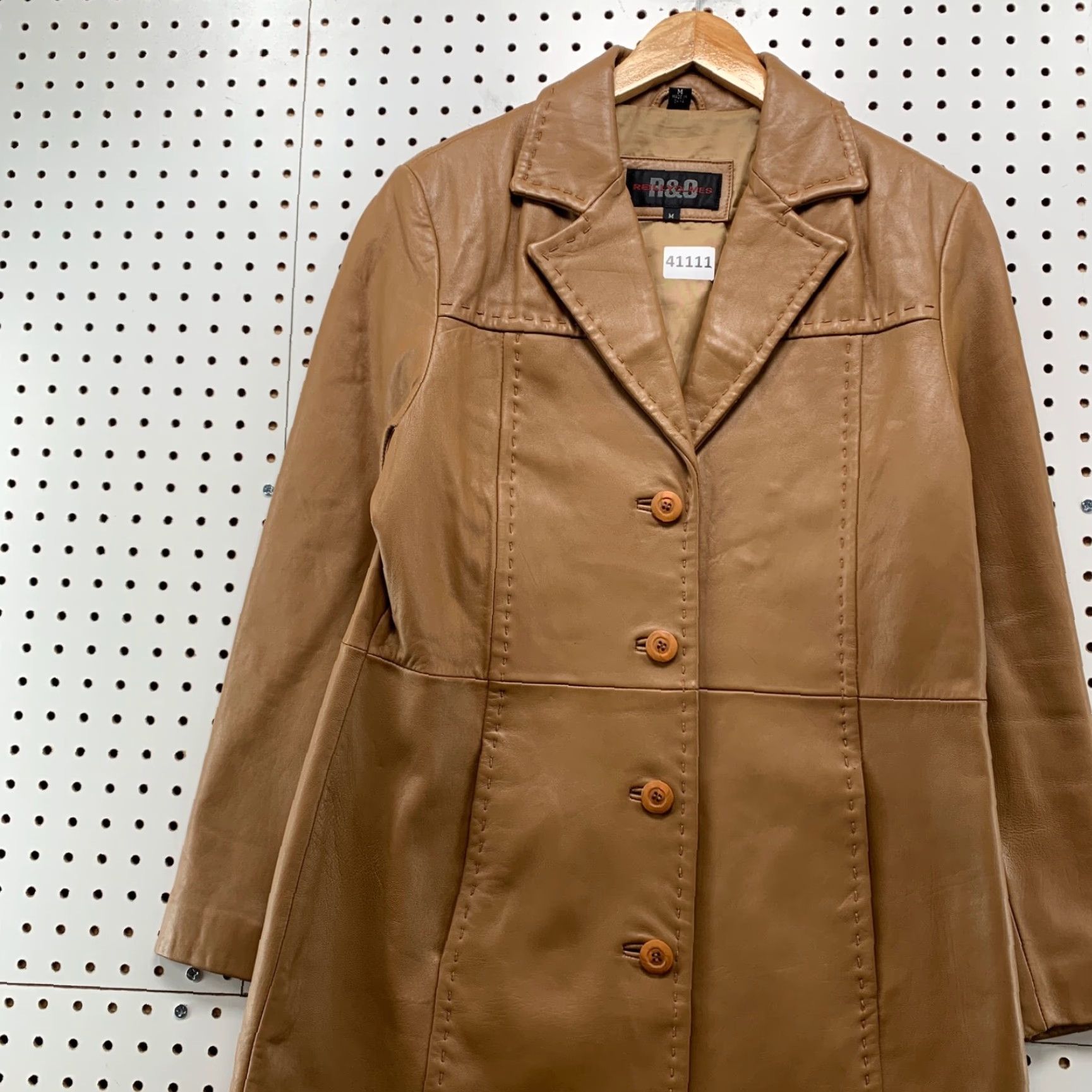 Vintage VINTAGE Reilly Olmes Leather Coat Womens M Brown Long Button Trench Coat 19x37 Style: Trench Coat Size M / US 6-8 / IT 42-44 - 6 Thumbnail