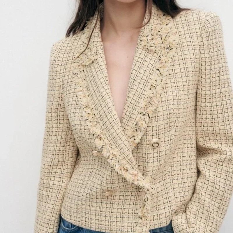 Zara RARE!!! ZARA Cropped Jacket with Frayed Trims NWT Size L / US 10 / IT 46 - 2 Thumbnail