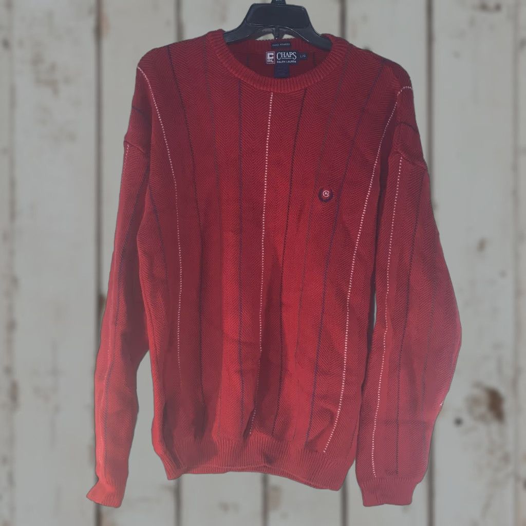 Ralph Lauren Chaps Ralph Lauren Chunky Knit Sweater Mens Size L Red Striped Pullover Classic 90s Preppy Size US L / EU 52-54 / 3 - 1 Thumbnail